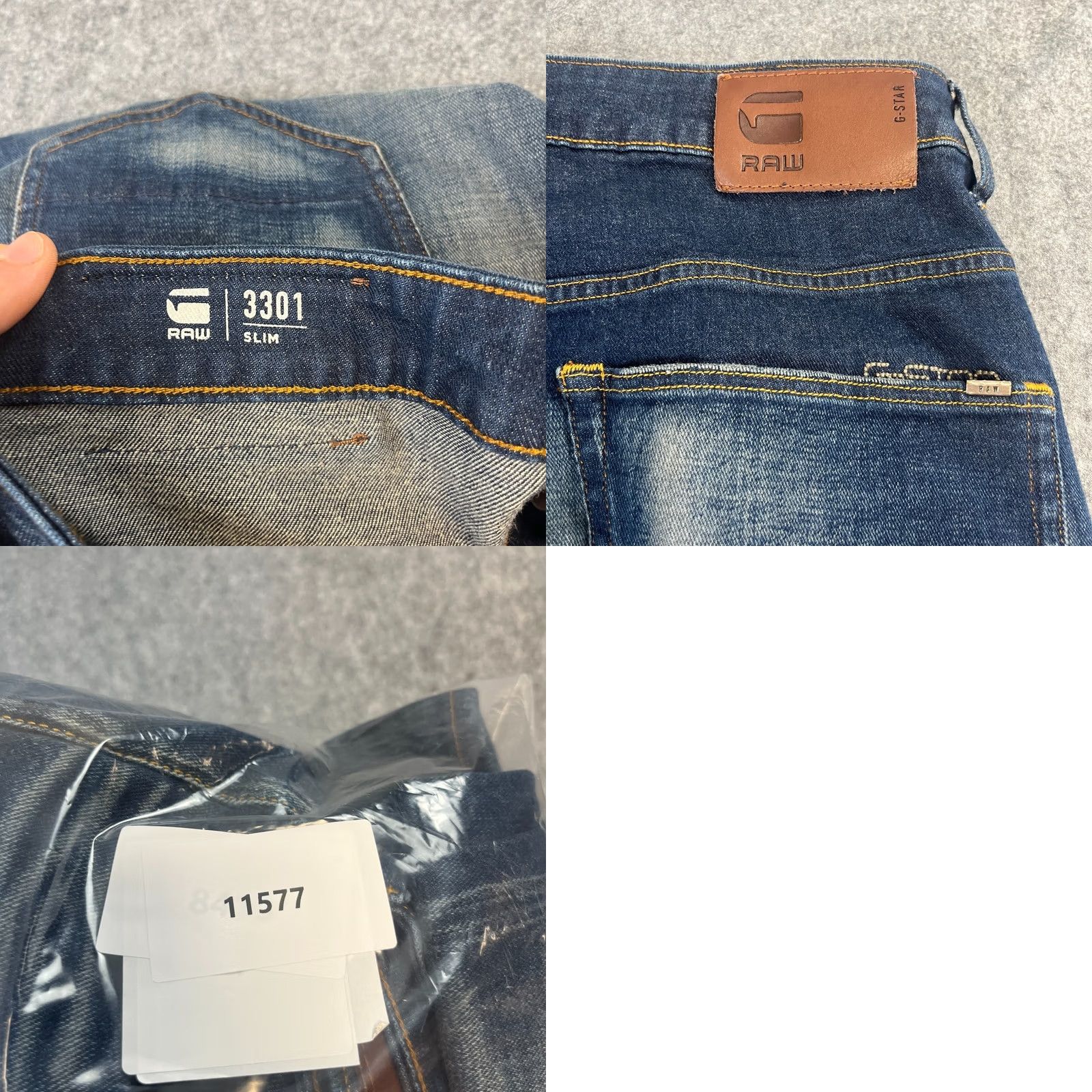 G-Star G Star 3301 Slim Jeans Mens 32 Dark Wash Blue Whiskers Stretch Denim 5-Pocket Size US 32 / EU 48 - 8 Thumbnail