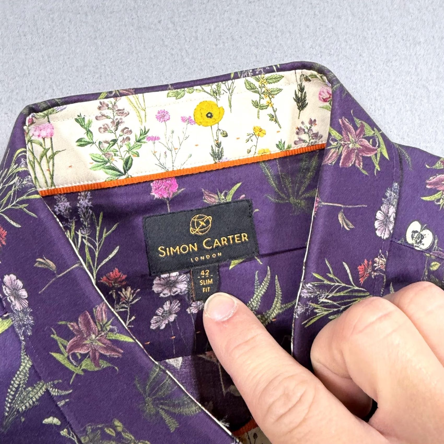 Simon Carter Simon Carter Shirt Mens 42 Purple Floral Long Sleeve Button Up Slim Fit Casual Size US XL / EU 56 / 4 - 4 Thumbnail