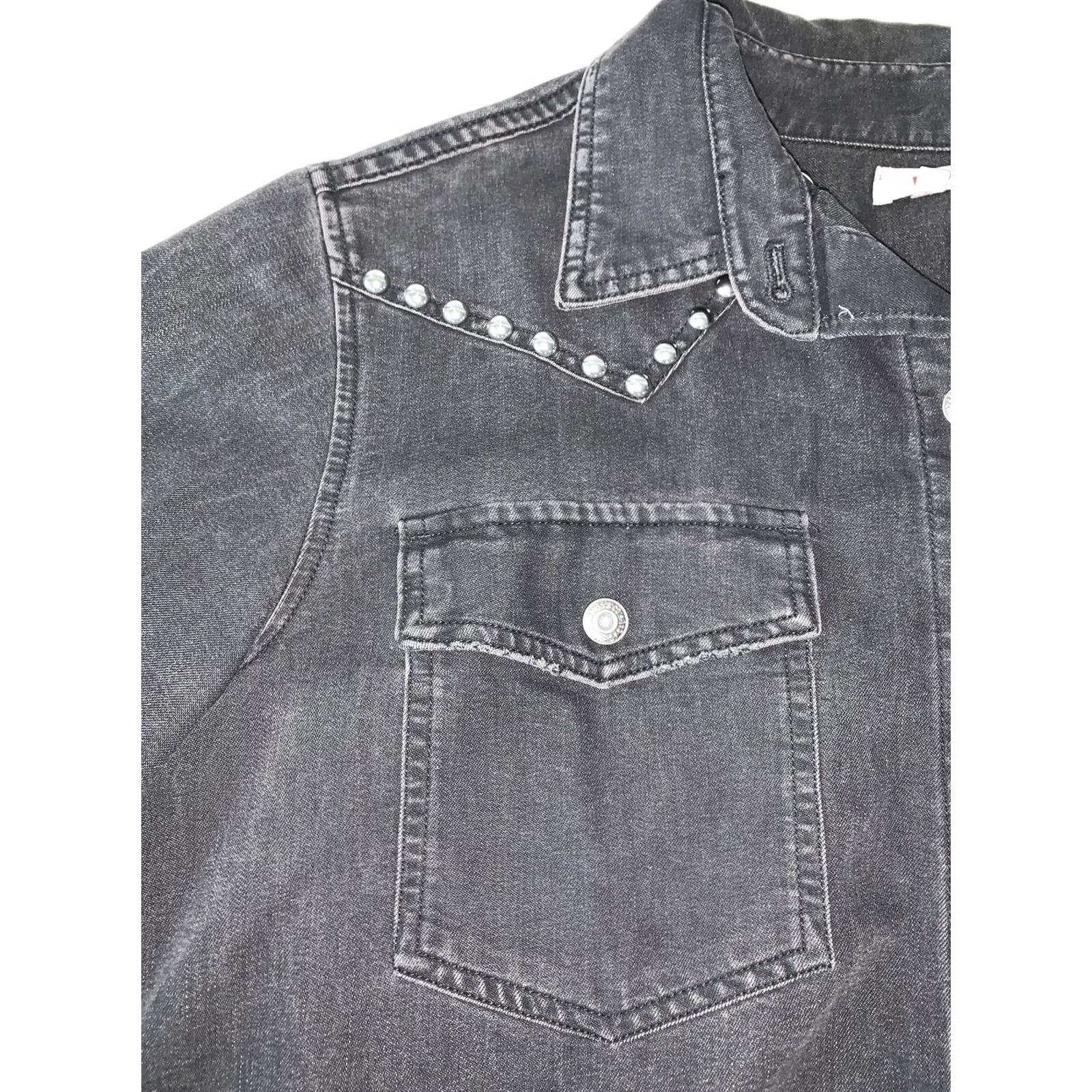 Levi's Levi's Daniela Western Studded Cropped Denim Shirt L Black Size L / US 10 / IT 46 - 2 Thumbnail