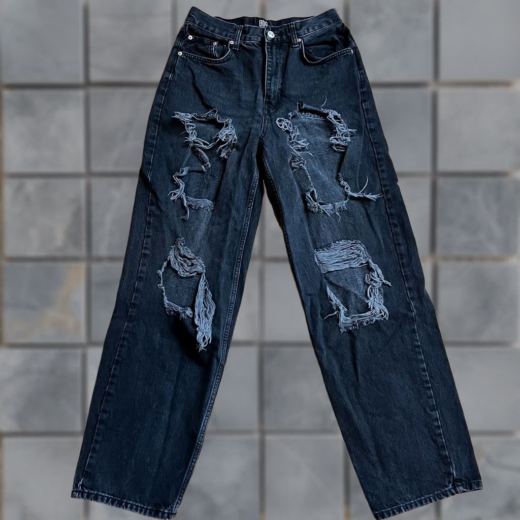 Bdg BDG Urban Outfitters Jeans Womens 29 High Rise Baggy Wide Black Distressed Wide-Leg Pants Womens 29 Regular Black Distressed BDG Jeans Size 29" - 1 Thumbnail