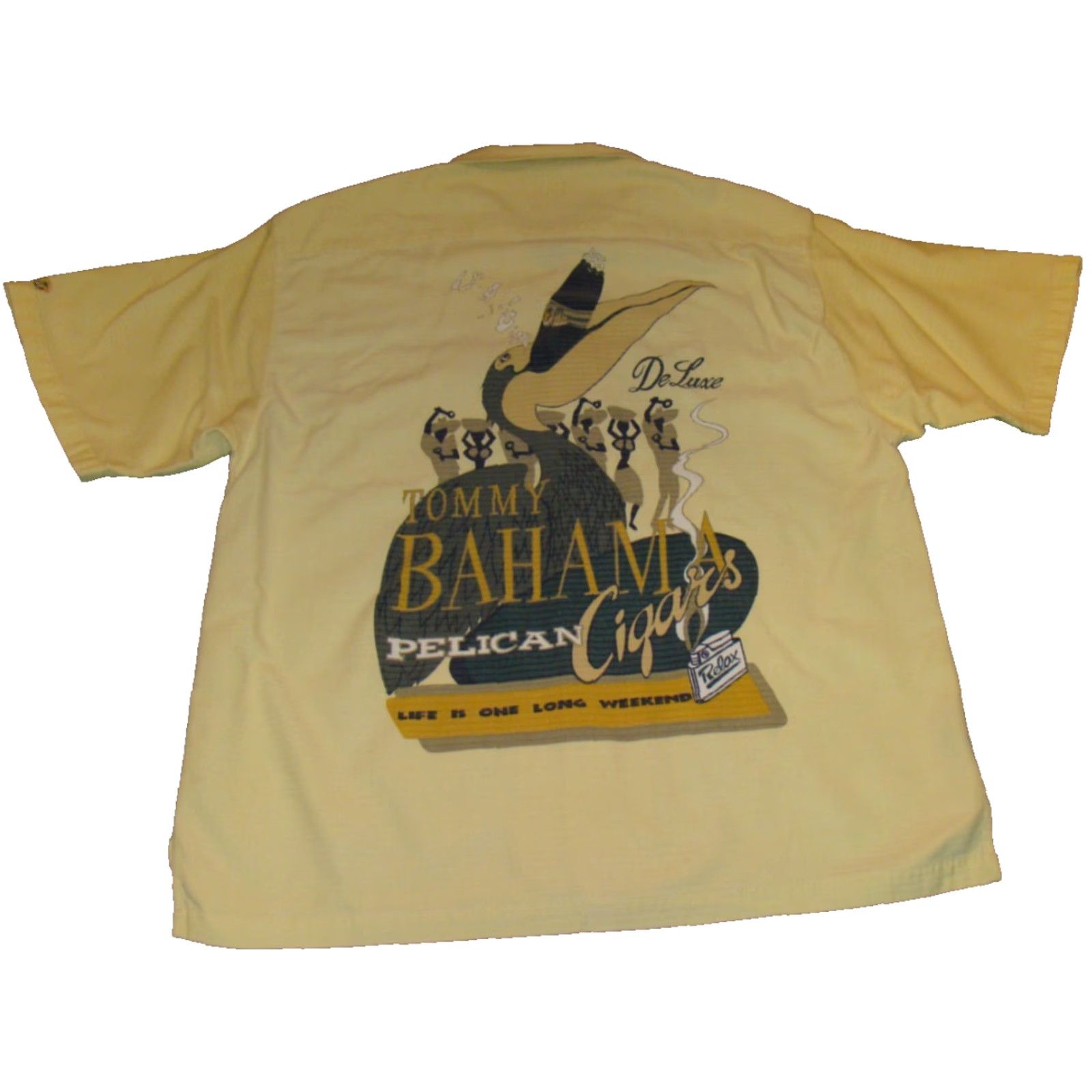 Tommy Bahama VINTAGE Tommy Bahama Mens XL Relax Deluxe Pelican Cigars Yellow Hawaiian Shirt Size US XL / EU 56 / 4 - 2 Thumbnail