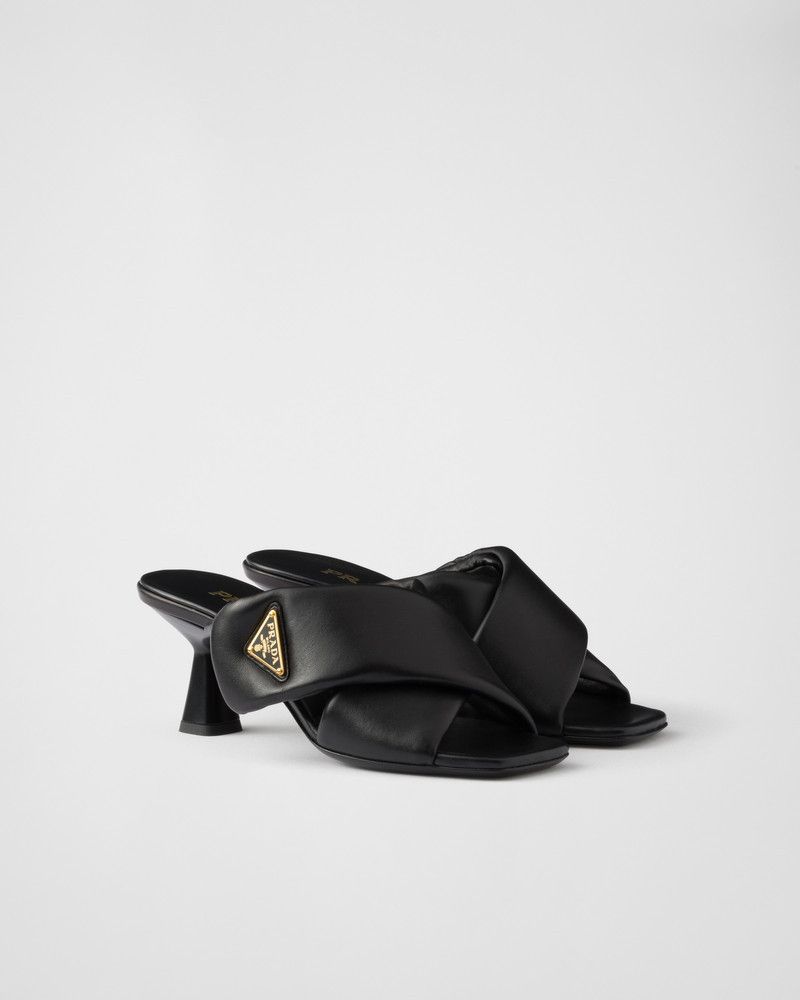 Prada o1B3y1r0526 Padded Nappa Leather Sandals in Black Size US 7 / IT 37 - 2 Thumbnail