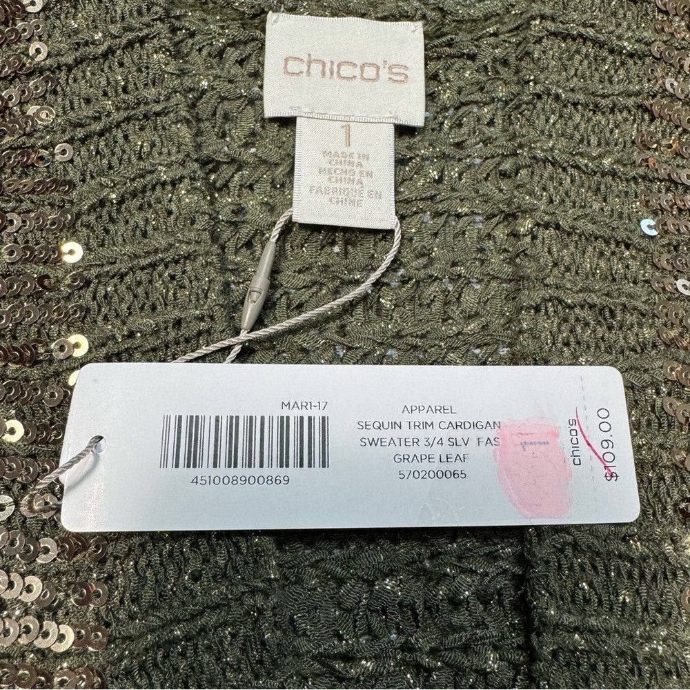 Chicos NWT New $109 Chico's Knit Sequin Trim Cardigan Size 1 US M Size M / US 6-8 / IT 42-44 - 7 Thumbnail