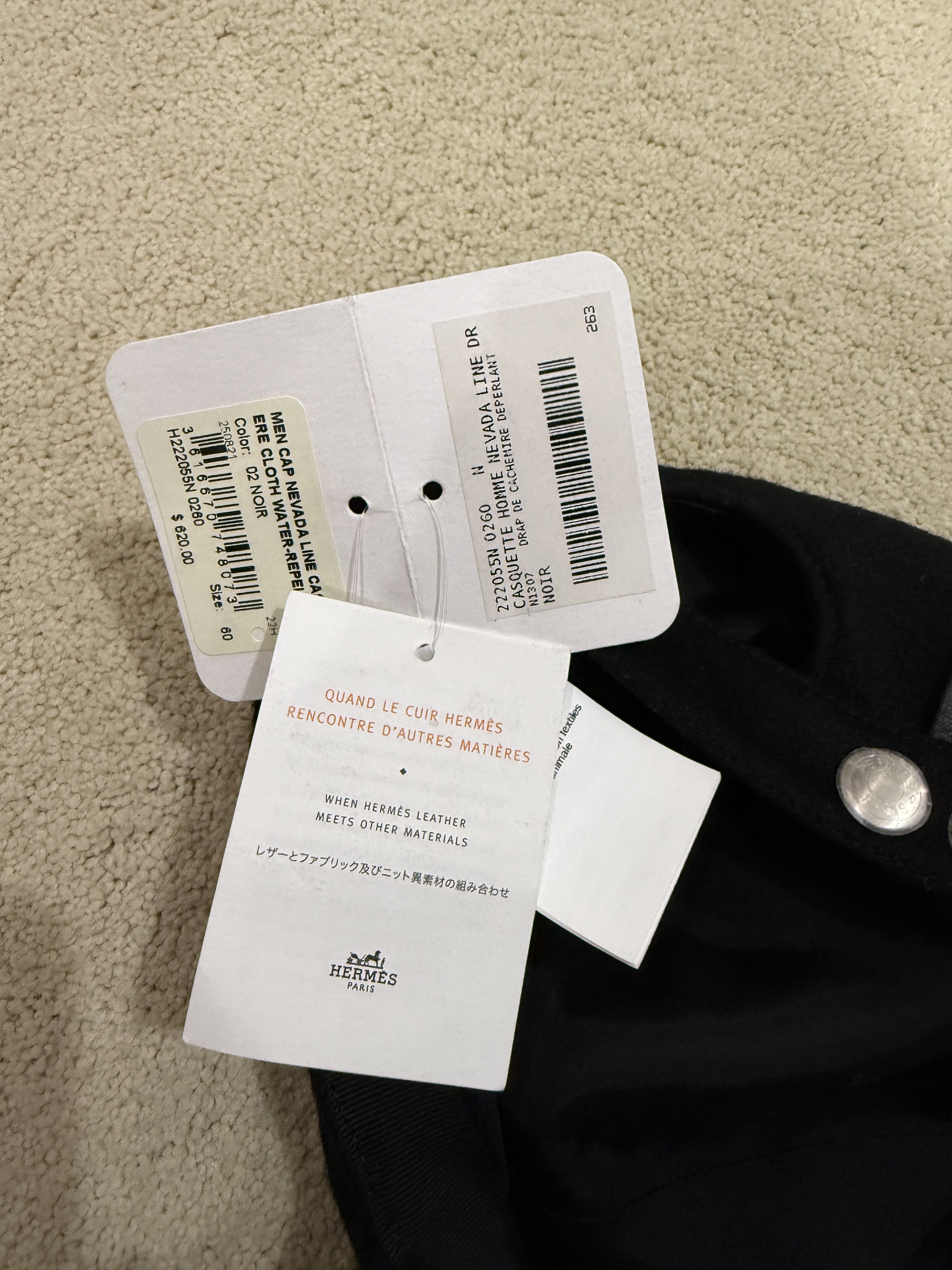 Hermes HERMES AUTHENTIC CASHMERE / LEATHER TRIM BLACK NEVADA CAP Size ONE SIZE - 5 Thumbnail