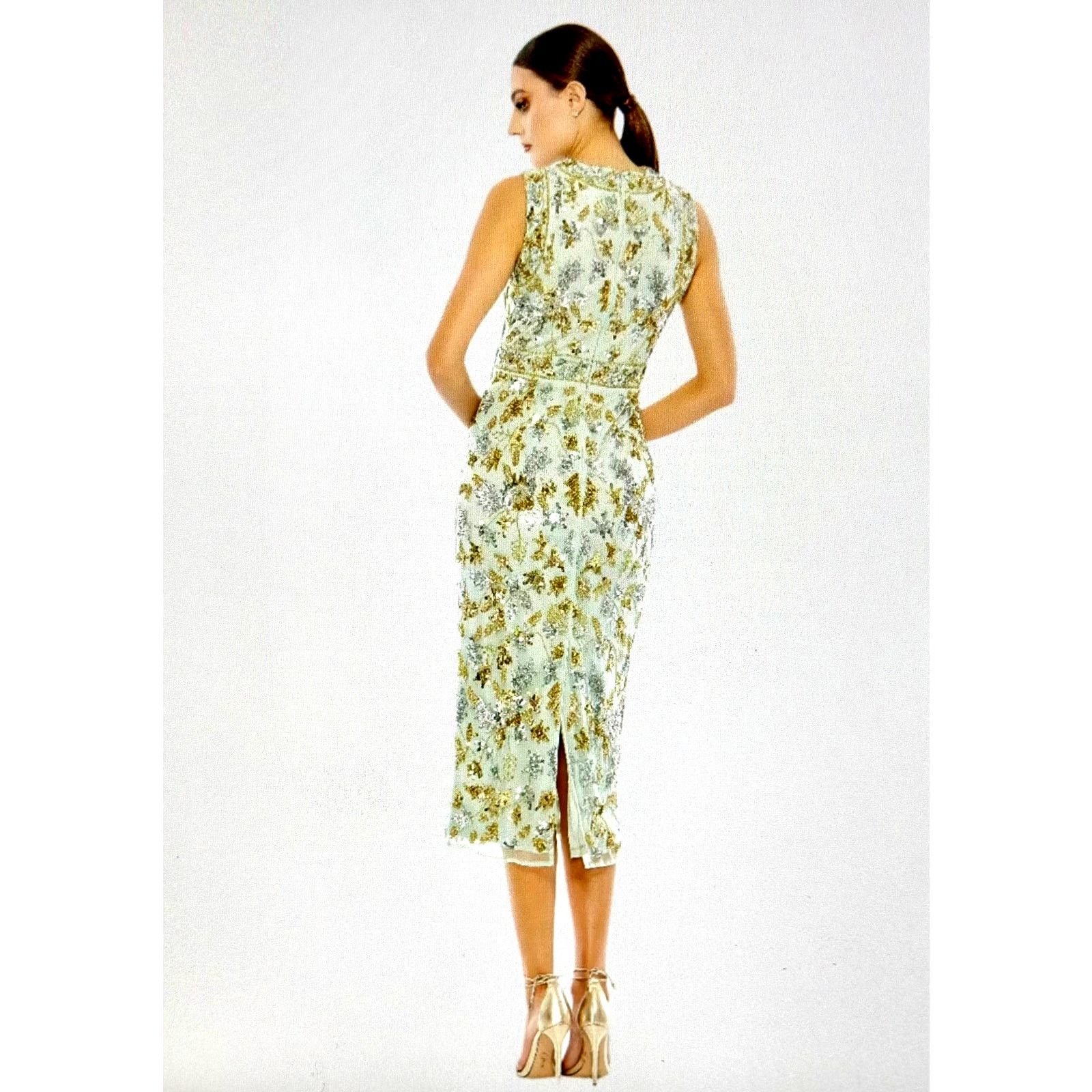Other Mac Duggal Embellished High Neck Sheath Midi Dress Sage 14 Size XL / US 12-14 / IT 48-50 - 3 Thumbnail