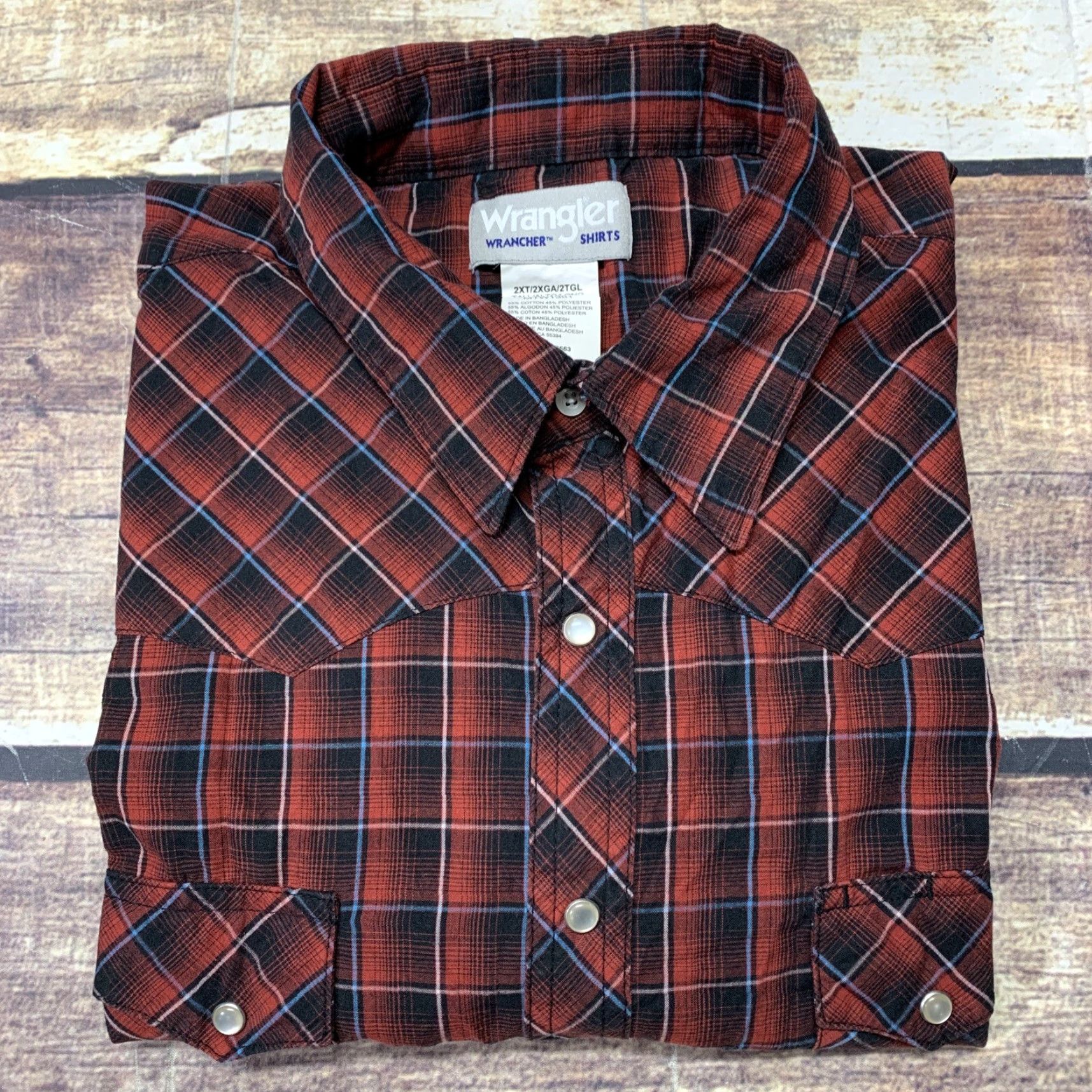 Wrangler Wrangler Wrancher Western Pearl Snap Red Black Long Sleeve Shirt Men's 2XT Size US XXL / EU 58 / 5 - 5 Thumbnail