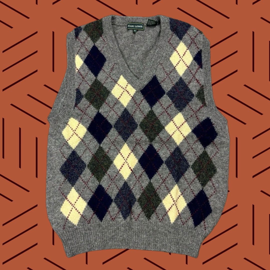 Vintage VINTAGE Marc Lewis Argyle Knit Vest Mens XL 100% Shetland Wool Casual Gray Yellow Blue Red Green 80s Golf Size XL / US 12-14 / IT 48-50 - 1 Thumbnail