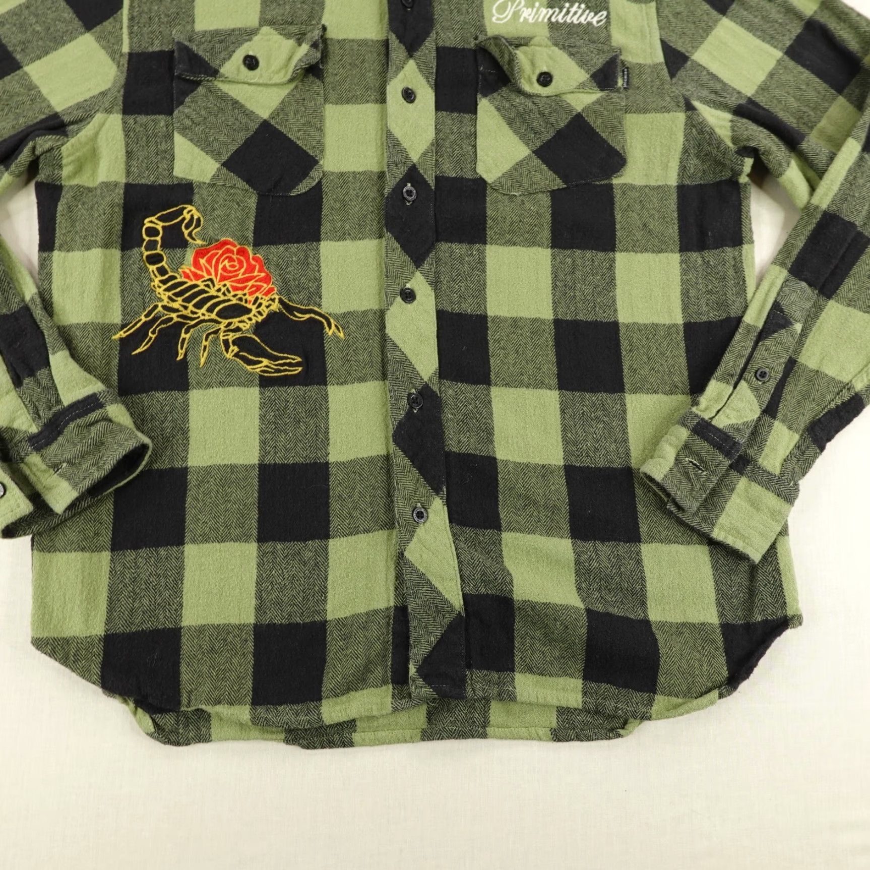 Primitive VINTAGE Primitive Men’s Shirt Casual Flannel Plaid Cotton Long Sleeve Medium Green Embroidered Skater Size US M / EU 48-50 / 2 - 5 Thumbnail