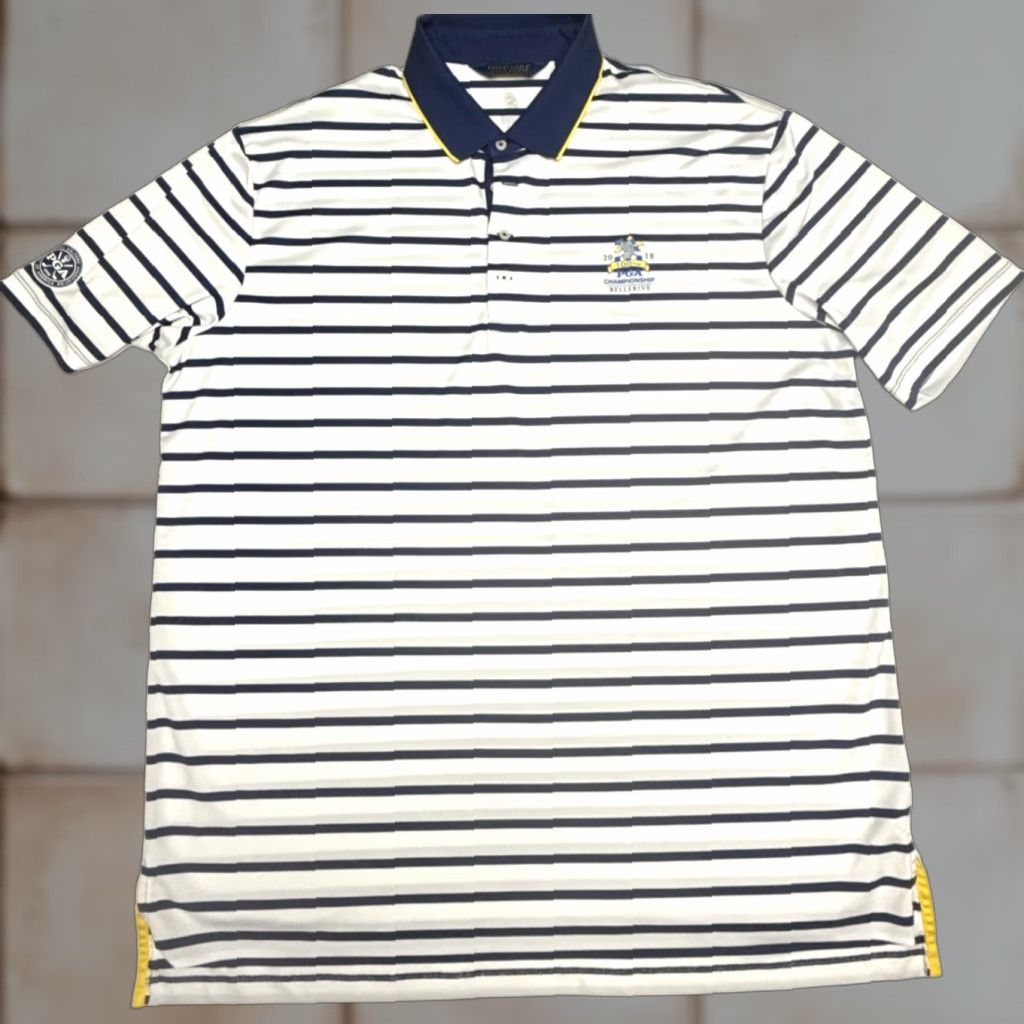 Ralph Lauren VINTAGE Polo Golf Ralph Lauren Shirt Striped Polo 2XLT Mens White 2018 PGA Championship Bellerive Men’s Big & Tall Size US XXL / EU 58 / 5 - 1 Thumbnail