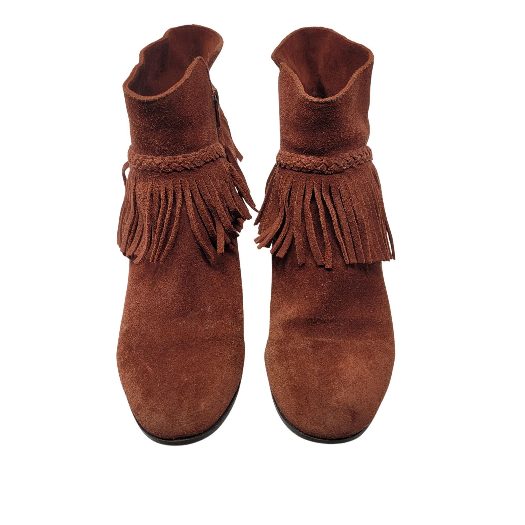 Designer Gianni Bini Rust Brown Suede Fringe Western Ankle Booties 9 Size US 9 / IT 39 - 2 Thumbnail