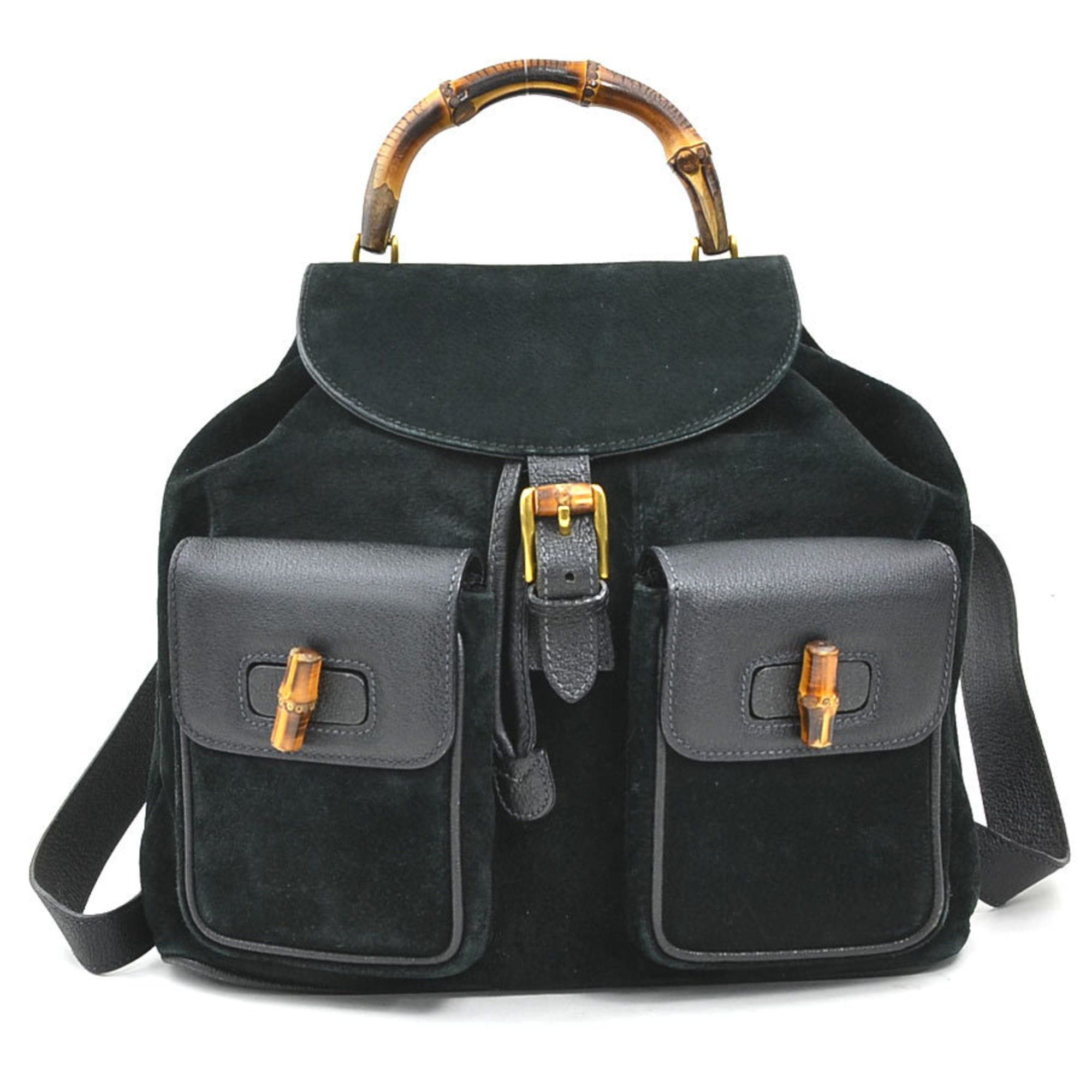 Gucci Gucci Bamboo Suede/Leather Backpack in Black and Gold, Women's, 8M0381 OZ8 e61315g Size ONE SIZE - 1 Thumbnail