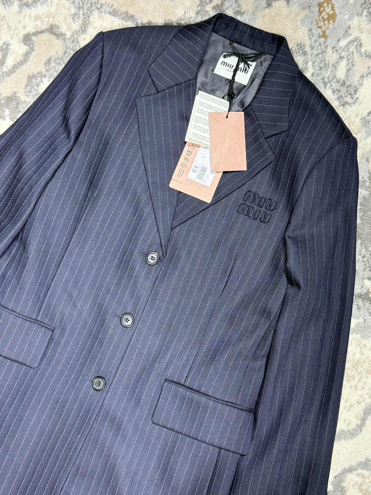 Miu Miu Miu Miu Bleu Single-Breasted Pinstripe Coat Size US M / EU 48-50 / 2 - 7 Thumbnail