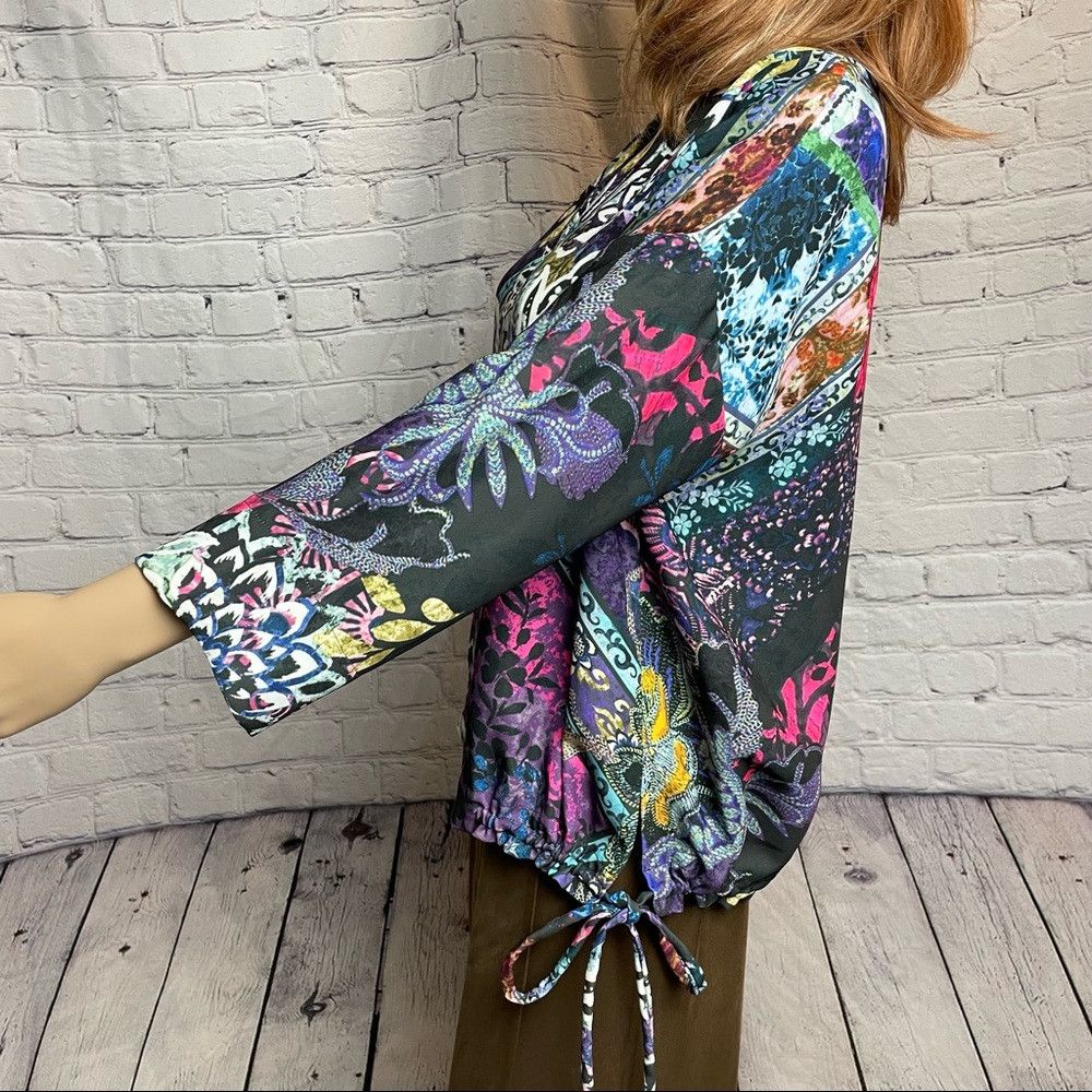 FUZZI Fuzzi 3/4-Sleeve Multi Floral-Print Drawstring Top Size 42 Size M / US 6-8 / IT 42-44 - 5 Thumbnail