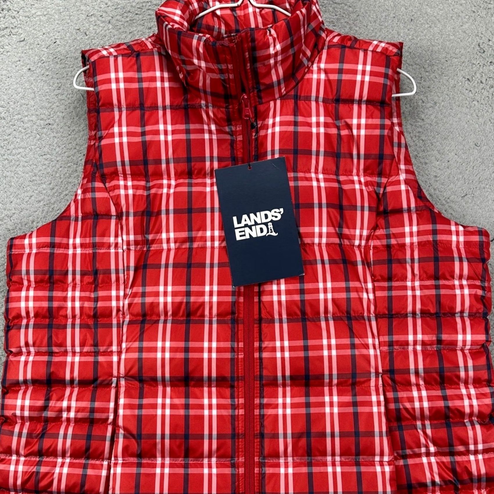 Lands' End VINTAGE Lands End Womens Large Vest Down Puffer Red Plaid 600 Fill Pocket Full Zip Size L / US 10 / IT 46 - 2 Thumbnail