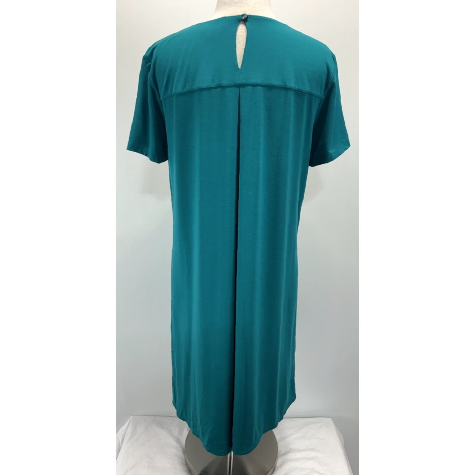 VINTAGE J Jill Wearever Collection Shift Dress Womens Dress Knee Length  Short Sleeve Blue Green L