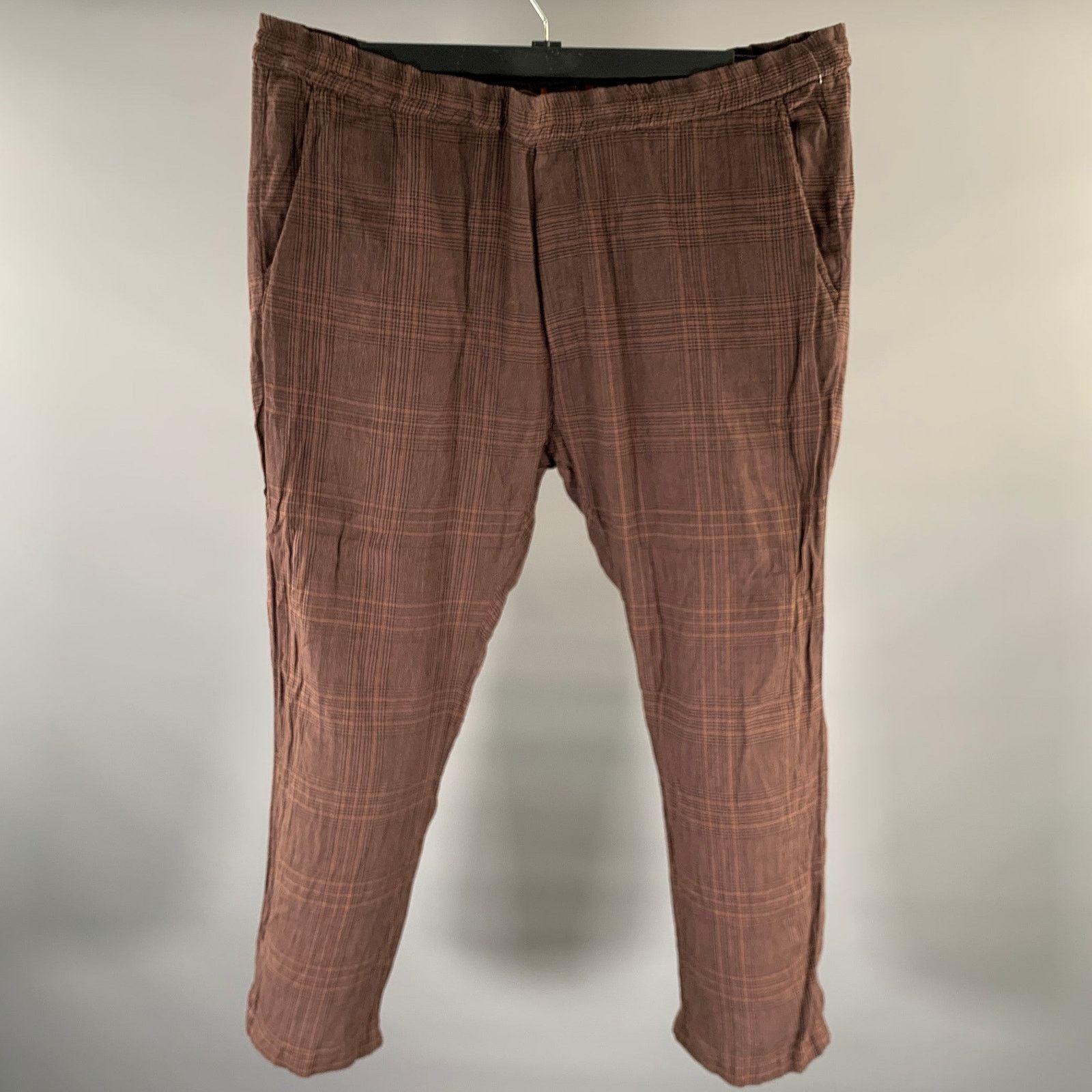 Barena BARENA Brown Black Plaid Linen Cotton Drawstring Casual Size US 40 / EU 56 - 1 Thumbnail