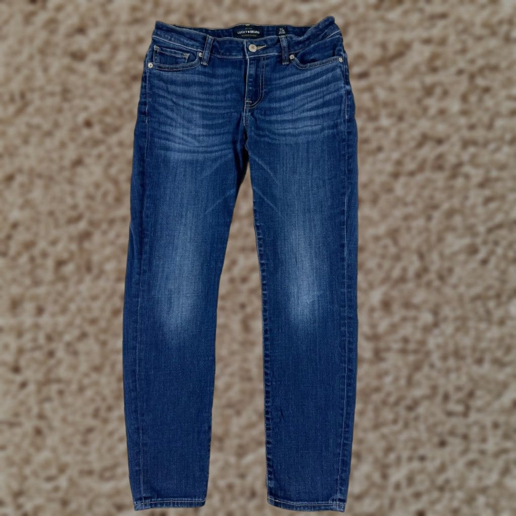 Lucky Brand Lucky Brand Jeans Women 6 Blue Denim Skinny Mid Rise 27x27 - USA 5-Pocket Button Zip Crop Pattern Dark Wash - Vintage Shirt? Size 28" / US 6 / IT 42 - 1 Thumbnail