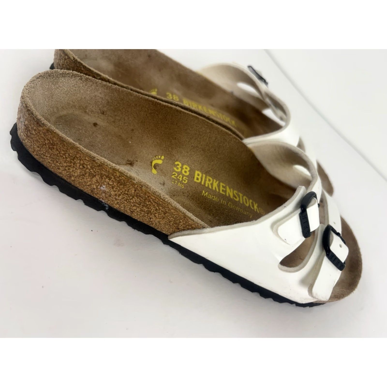 Birkenstock Birkenstock Ibiza Sandals Womens Size 38/7.5 US White Patent Leather Slip On Cork Footbed Leather Liner Buckles Slide Heel Flat Size US 8 / IT 38 - 5 Thumbnail