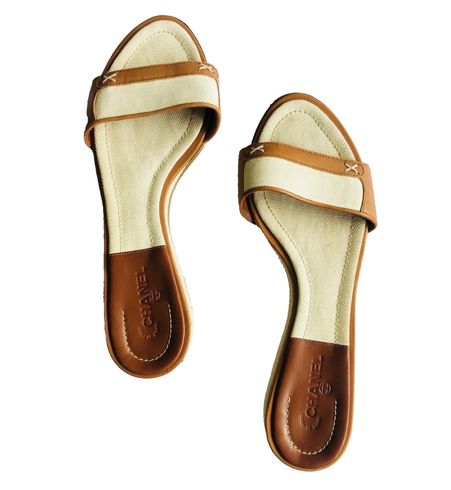 Chanel 2007C Canvas and Leather Vintage Mules Size US 7 / IT 37 - 4 Thumbnail