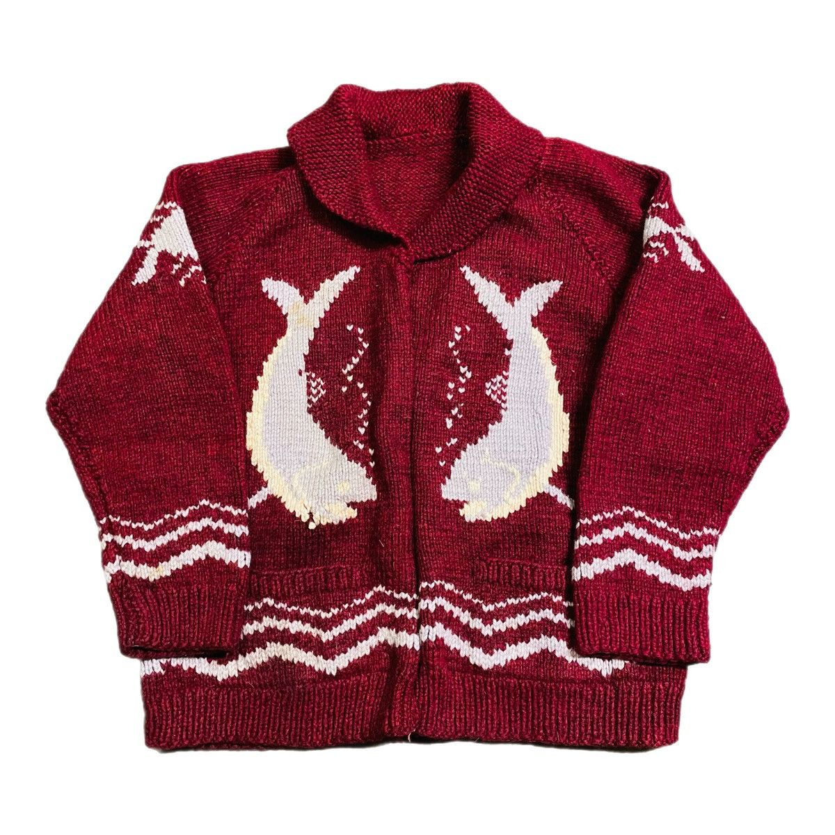 image of Archival Clothing x Made In USA Vintage 60S Cowichan Wool Knit Sweater Jacket in Red (Size XL)