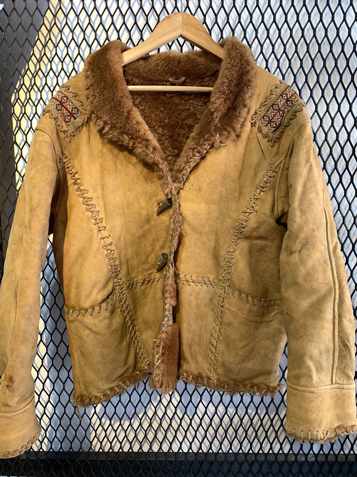 image of Vintage Sherpa Leather Jacket in Brown, Men's (Size Medium)