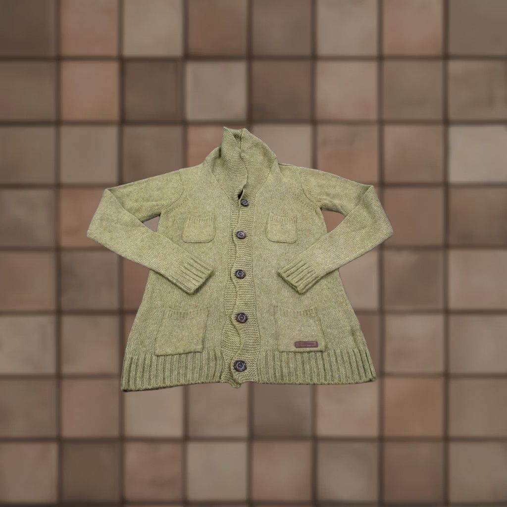 Barbour Barbour Sweater Womens 10 11 Green Viscose Cashmere Cowl Neck Fisherman Cable-Knit Cardigan Lounge Casual Mens? No genders specified Size L / US 10 / IT 46 - 1 Thumbnail