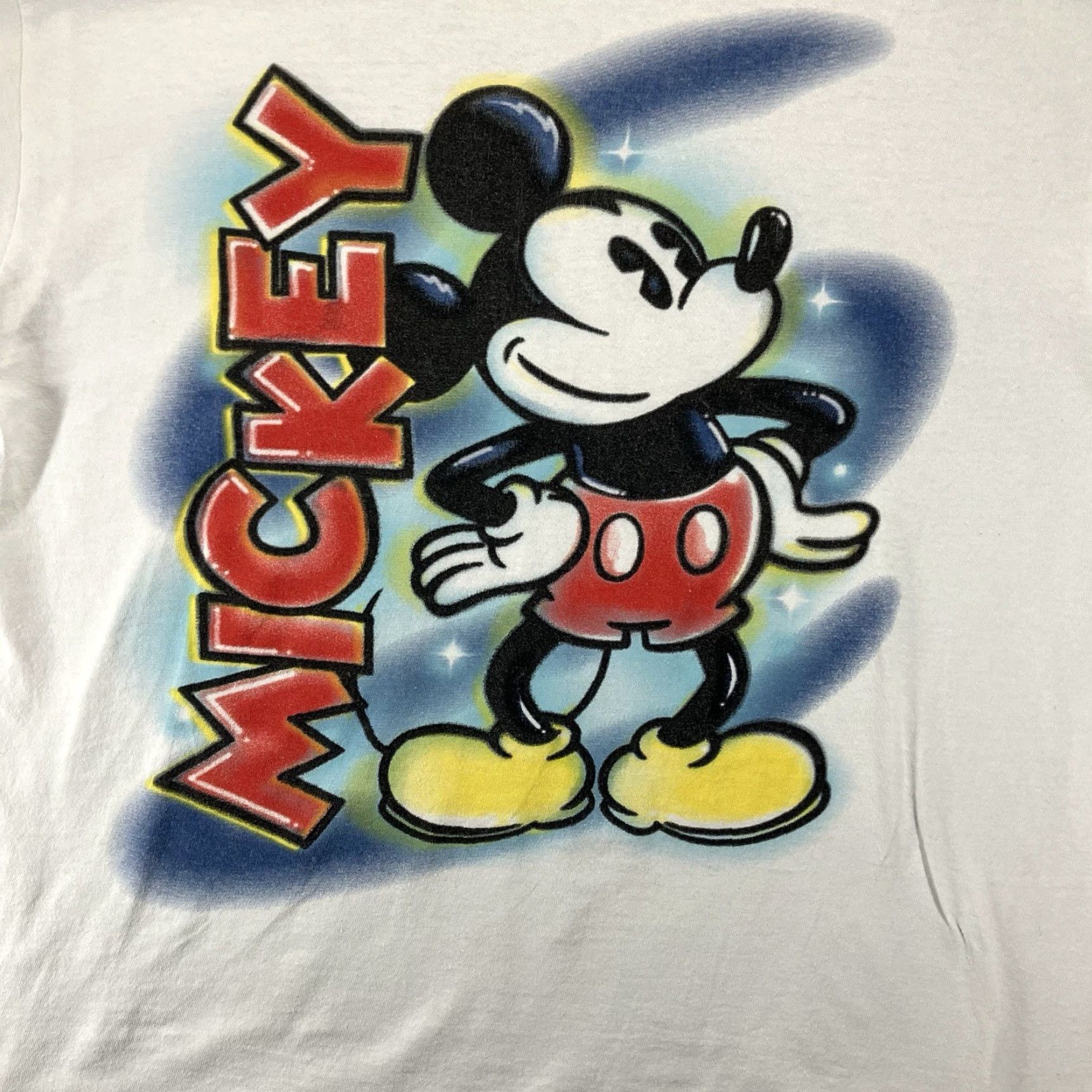 Disney Disney T Shirt Mens M White Mickey Mouse Short Sleeve Retro 80s Airbrush Art Shirt Size US M / EU 48-50 / 2 - 3 Thumbnail