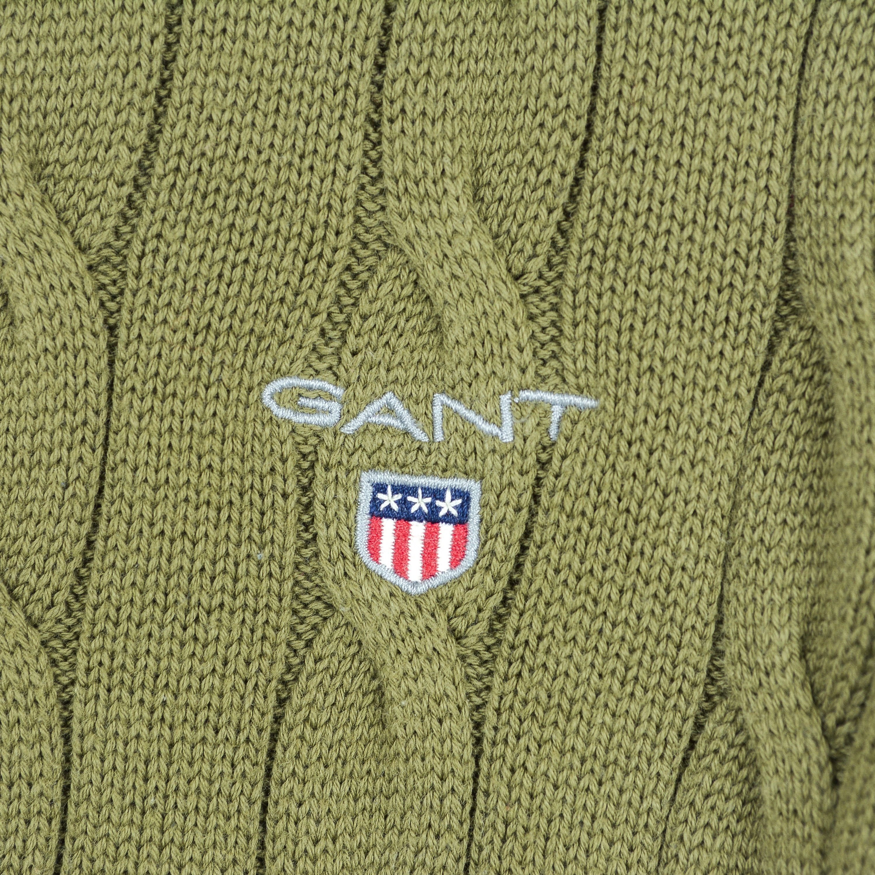 Gant Cable Knit Crew Neck Sweater Jumper Pullover Top Olive Green Size US XXL / EU 58 / 5 - 4 Thumbnail