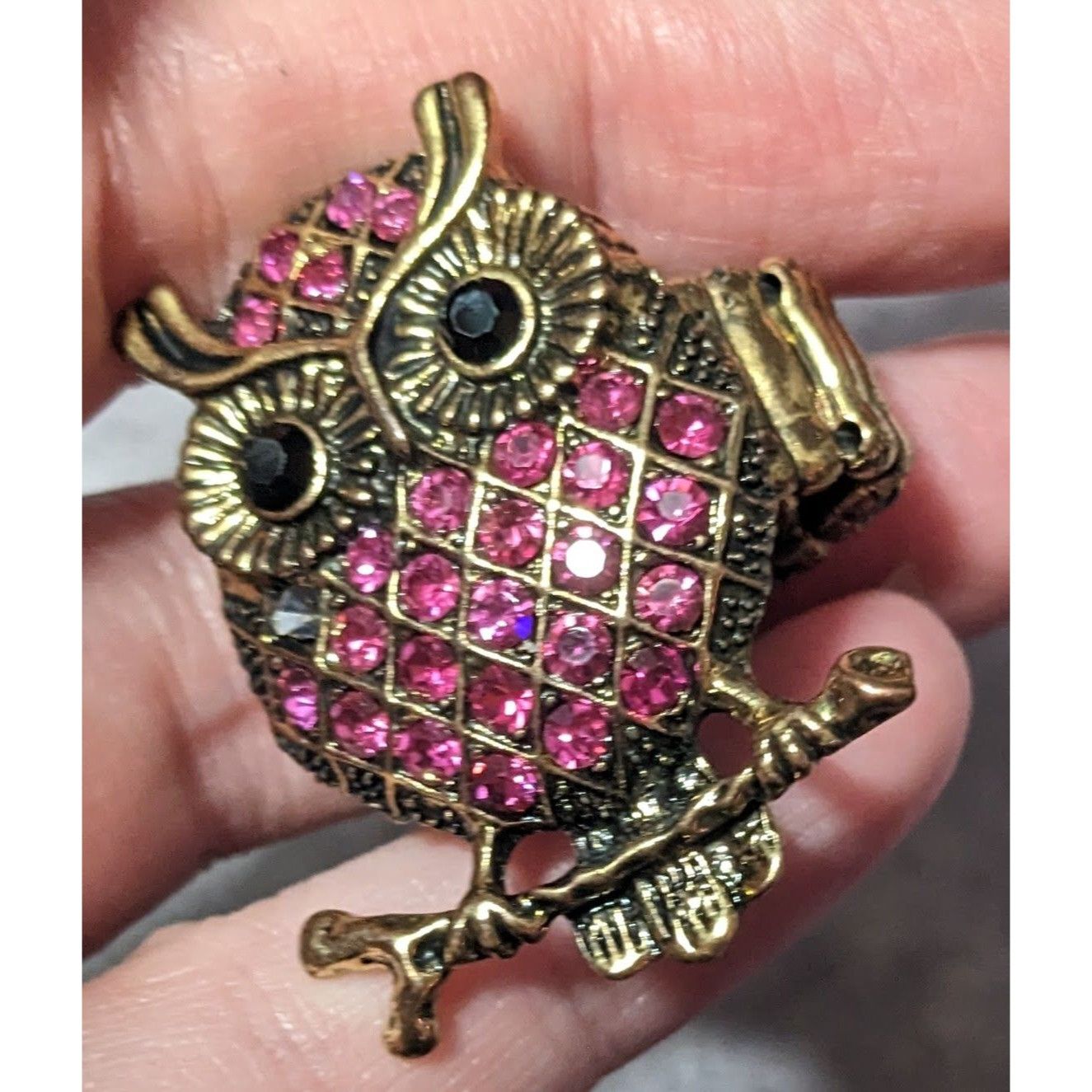 Other Witchy Cottagecore Pink Rhinestone Gold Tone Owl Stretch Rin Size ONE SIZE - 17 Thumbnail