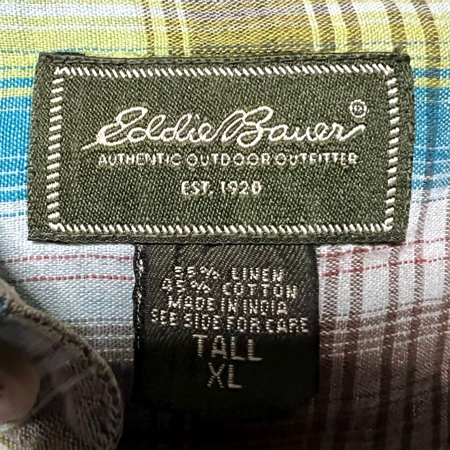 Eddie Bauer Eddie Bauer Shirt Mens XL Tall Linen Blend India Made Plaid Long Sleeve Size US XL / EU 56 / 4 - 6 Thumbnail
