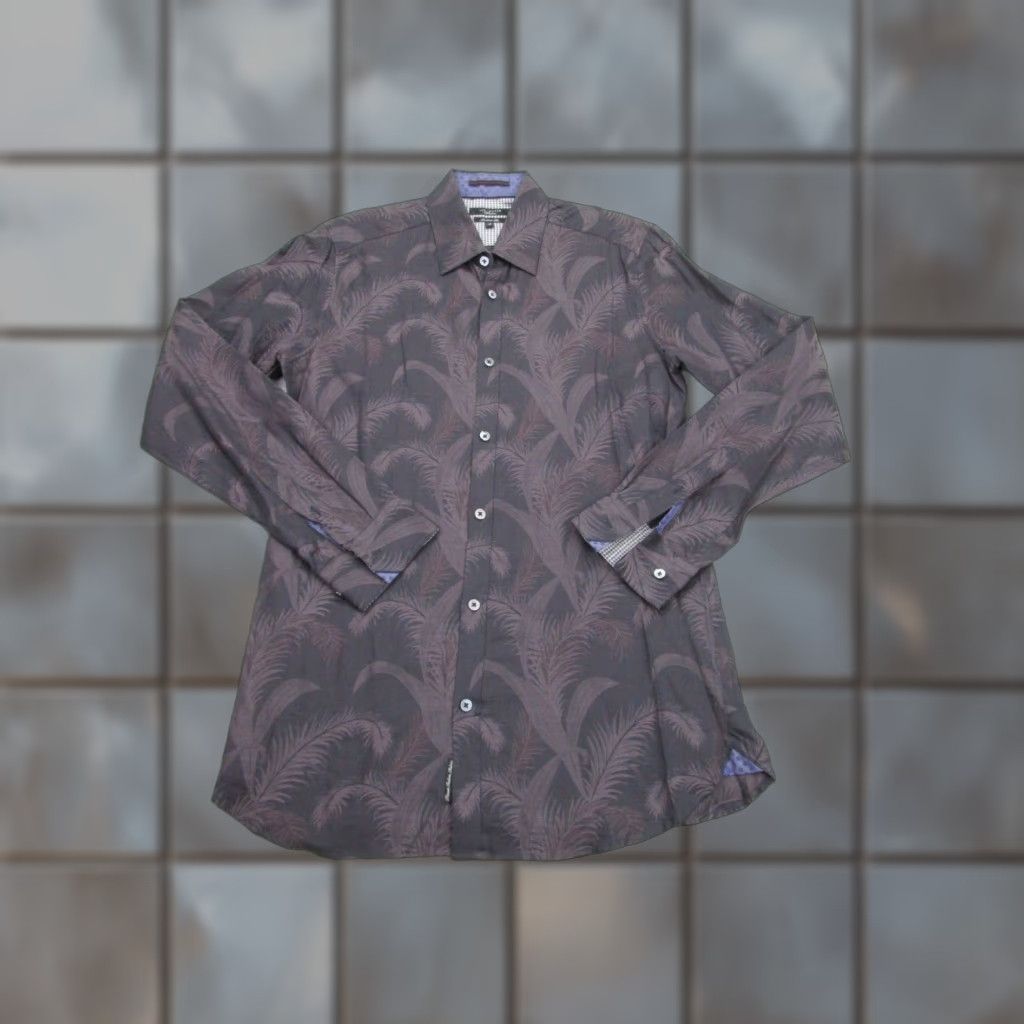 Ted Baker Ted Baker Shirt Mens 15 Small Gray Purple Floral Flowers Slimming Dress Casual Size US M / EU 48-50 / 2 - 1 Thumbnail
