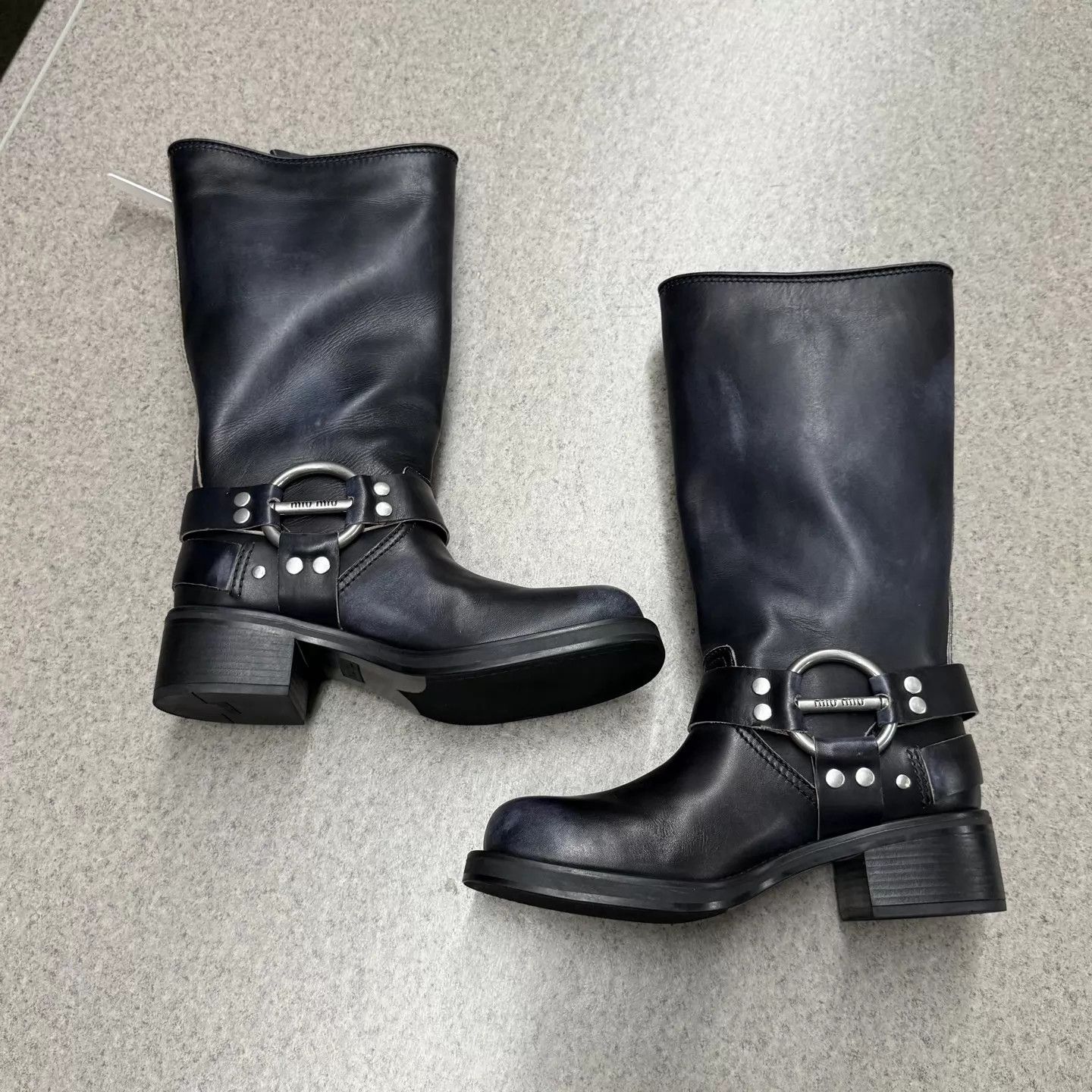 Miu Miu MIU MIU Distressed Calf Leather High Biker Boots 38 9999N Size US 7.5 / IT 37.5 - 4 Thumbnail