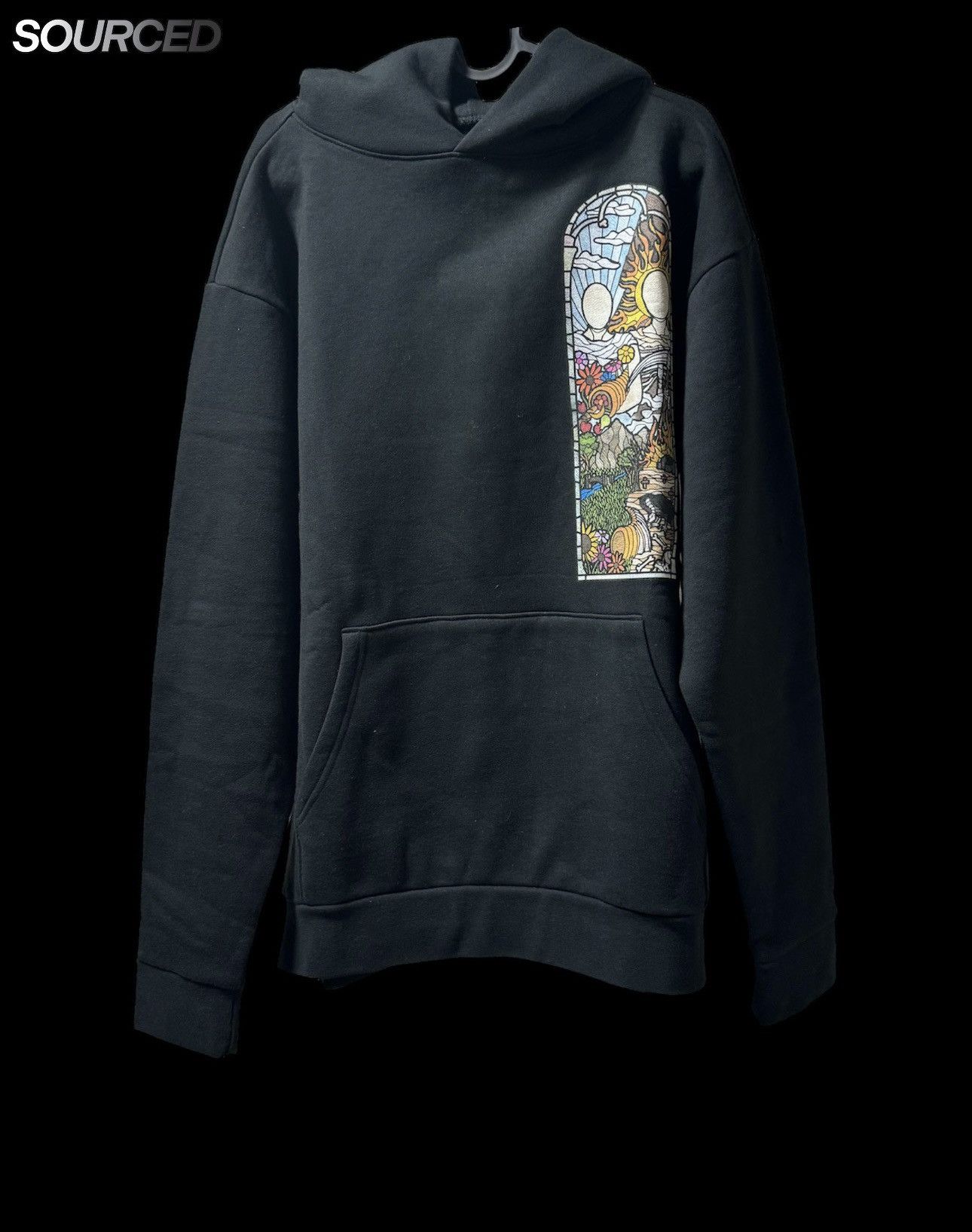 Image of Who Decides War Stained Glass Hoodie Black, Men's (Size Small)