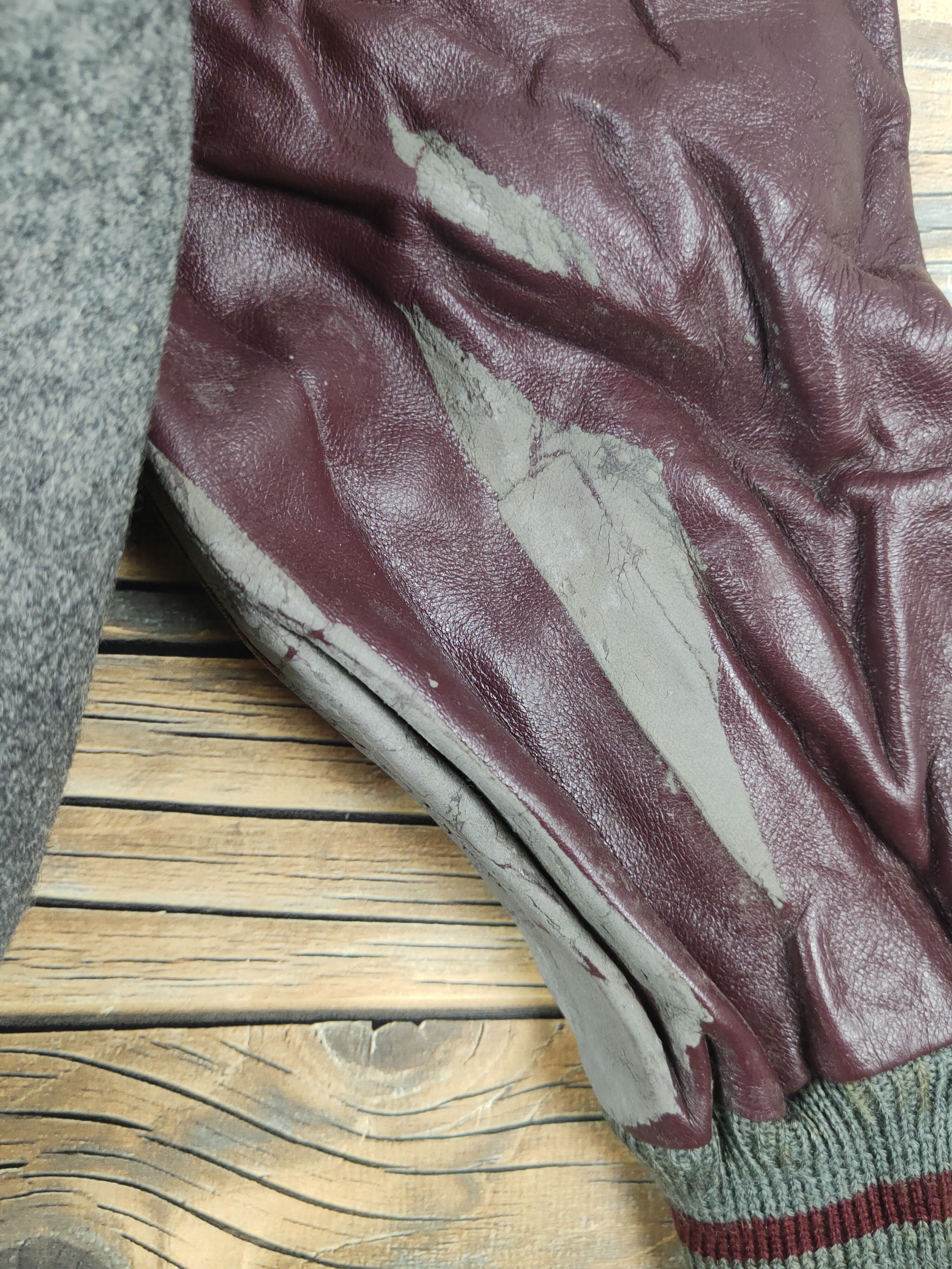 Leather University Shop Gray Maroon Leather Varsity Jackets #W1073 Size US L / EU 52-54 / 3 - 8 Thumbnail
