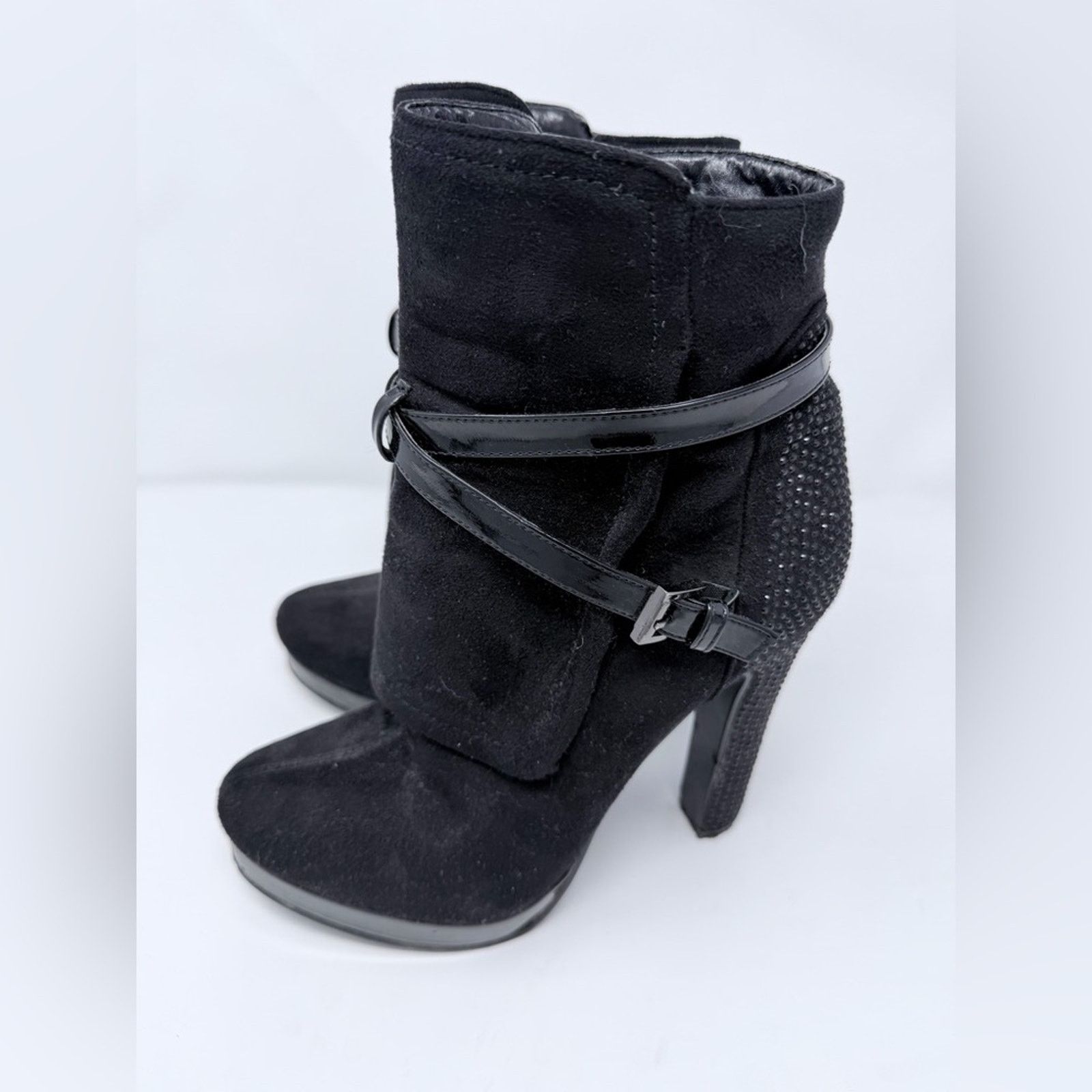 Other Comfortable Black Suede Ancle Boots w black rhinestones Size US 8 / IT 38 - 2 Thumbnail
