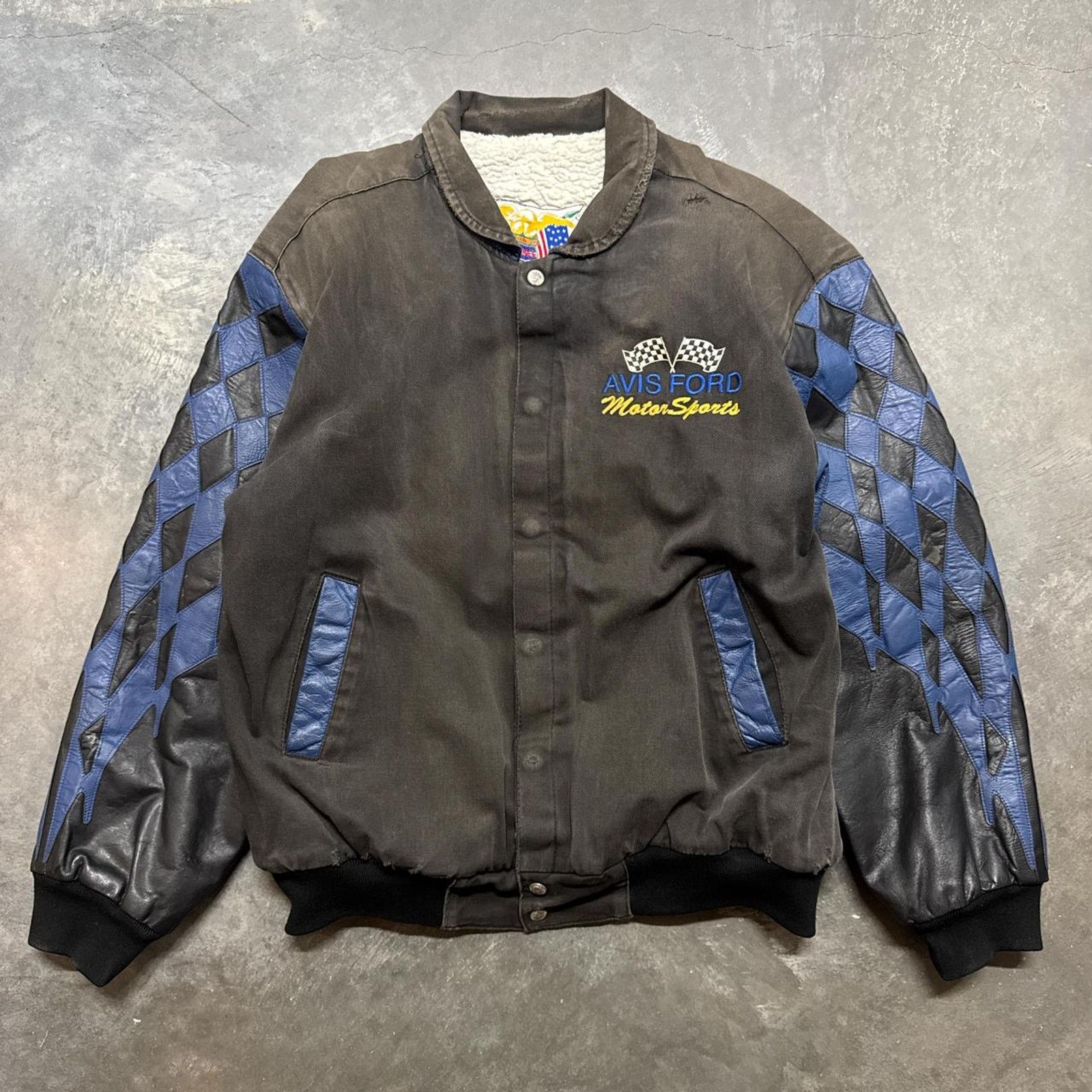 Jeff Hamilton × Vintage Vintage 90s Jeff Hamilton Avis Ford Sherpa Leather Jacket Size US L / EU 52-54 / 3 - 3 Thumbnail