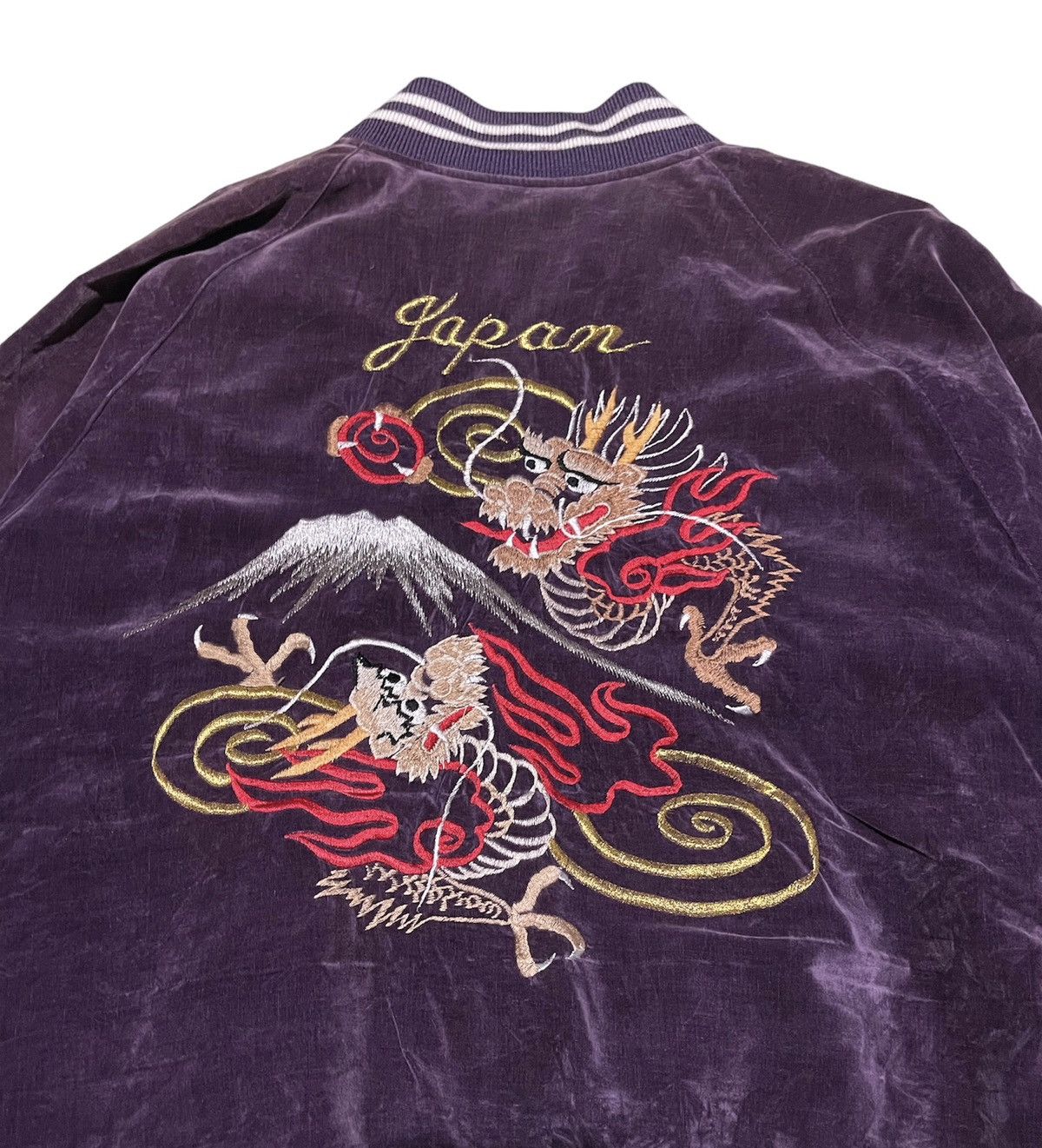 Vintage Japanese Sukajan Velvet Bomber Twin Dragon Japan Embroidery Size US L / EU 52-54 / 3 - 9 Thumbnail