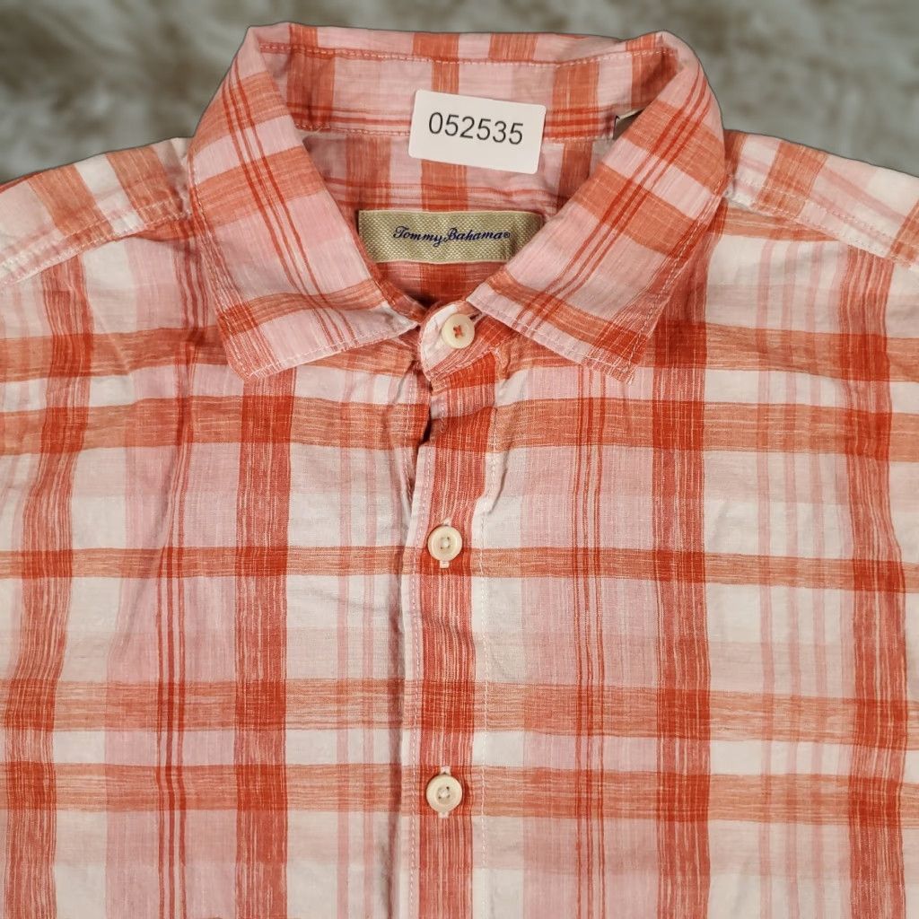 Tommy Bahama Tommy Bahama Shirt Mens Large Orange Plaid Cotton Button-Up Short Sleeve Shirt Size US L / EU 52-54 / 3 - 1 Thumbnail