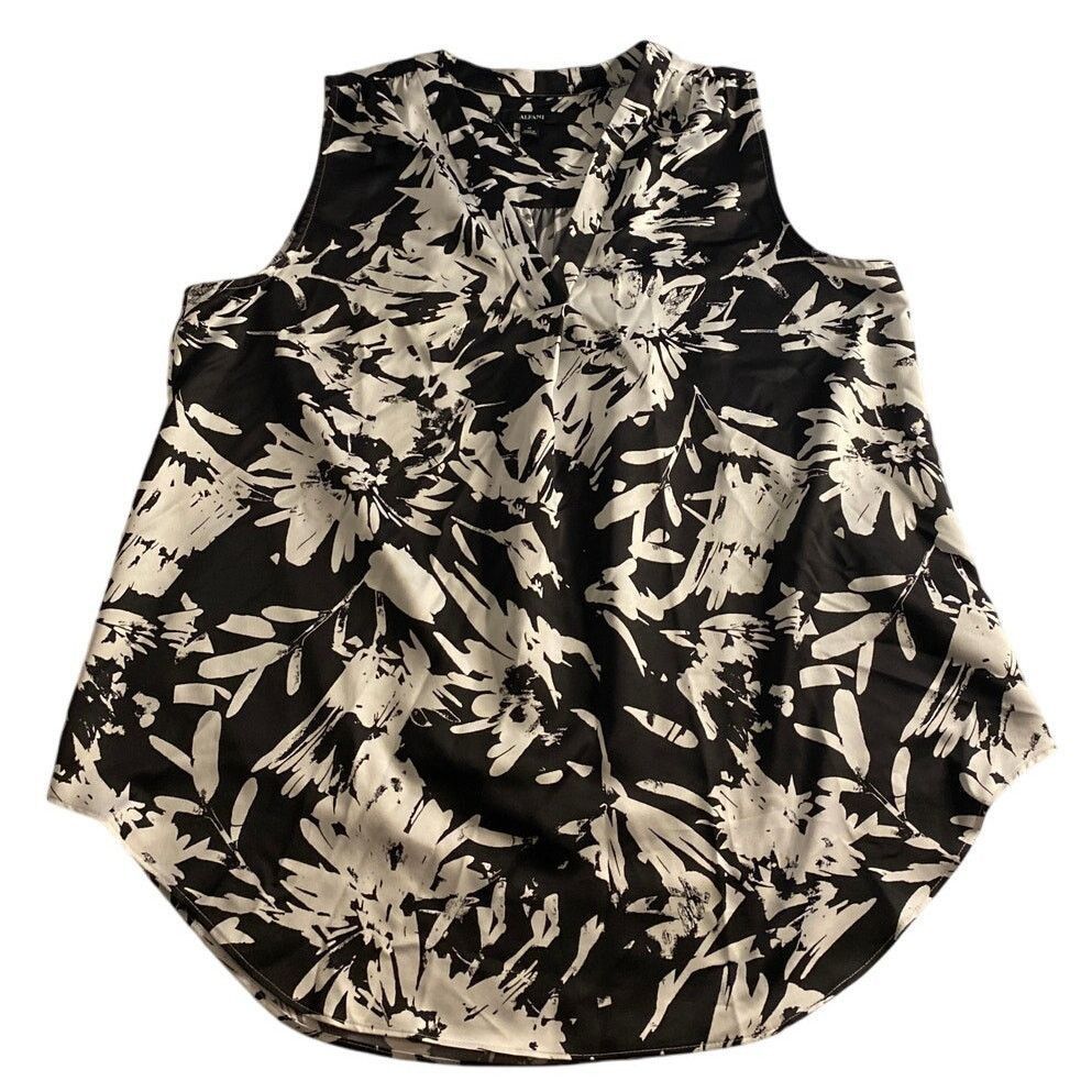 Alfani Floral Black White Sleeveless Blouse Chic Office Tank Top 1X Size XL / US 12-14 / IT 48-50 - 2 Thumbnail
