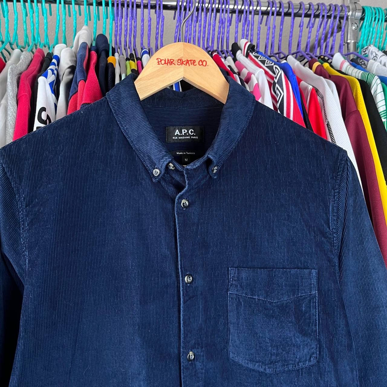 A.P.C. APC Corduroy Velvet Blue Button Shirt Size M Size US M / EU 48-50 / 2 - 2 Thumbnail