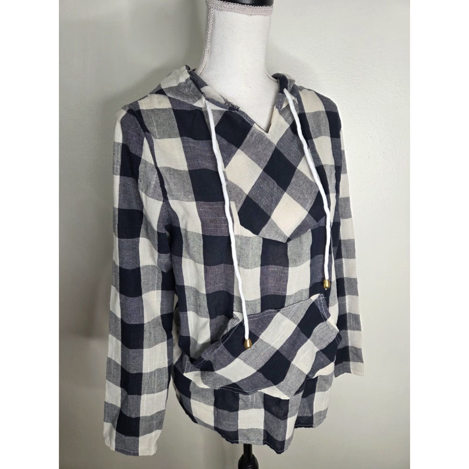 Vintage VINTAGE Plaid Hooded Long Sleeve Shirt Sweatshirt Check Womens Medium 70s Womens Hoodie Shirt Mens? Size M / US 6-8 / IT 42-44 - 2 Thumbnail