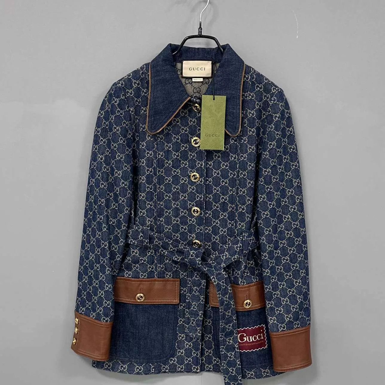 Gucci GUCCI Navy Blue Full Logo Denim Jacket w/Leather Belt (New) Size XS / US 0-2 / IT 36-38 - 1 Thumbnail