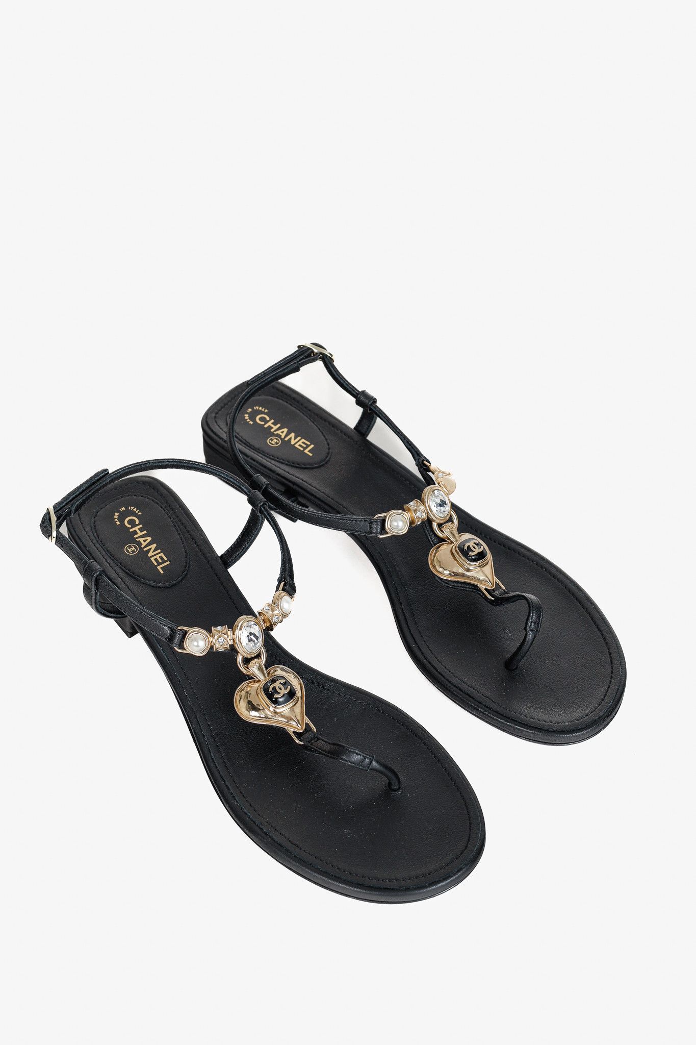 Chanel Chanel Cruise 2023 Embellished Heart Leather Thong Sandals Size US 10.5 / IT 40.5 - 1 Thumbnail