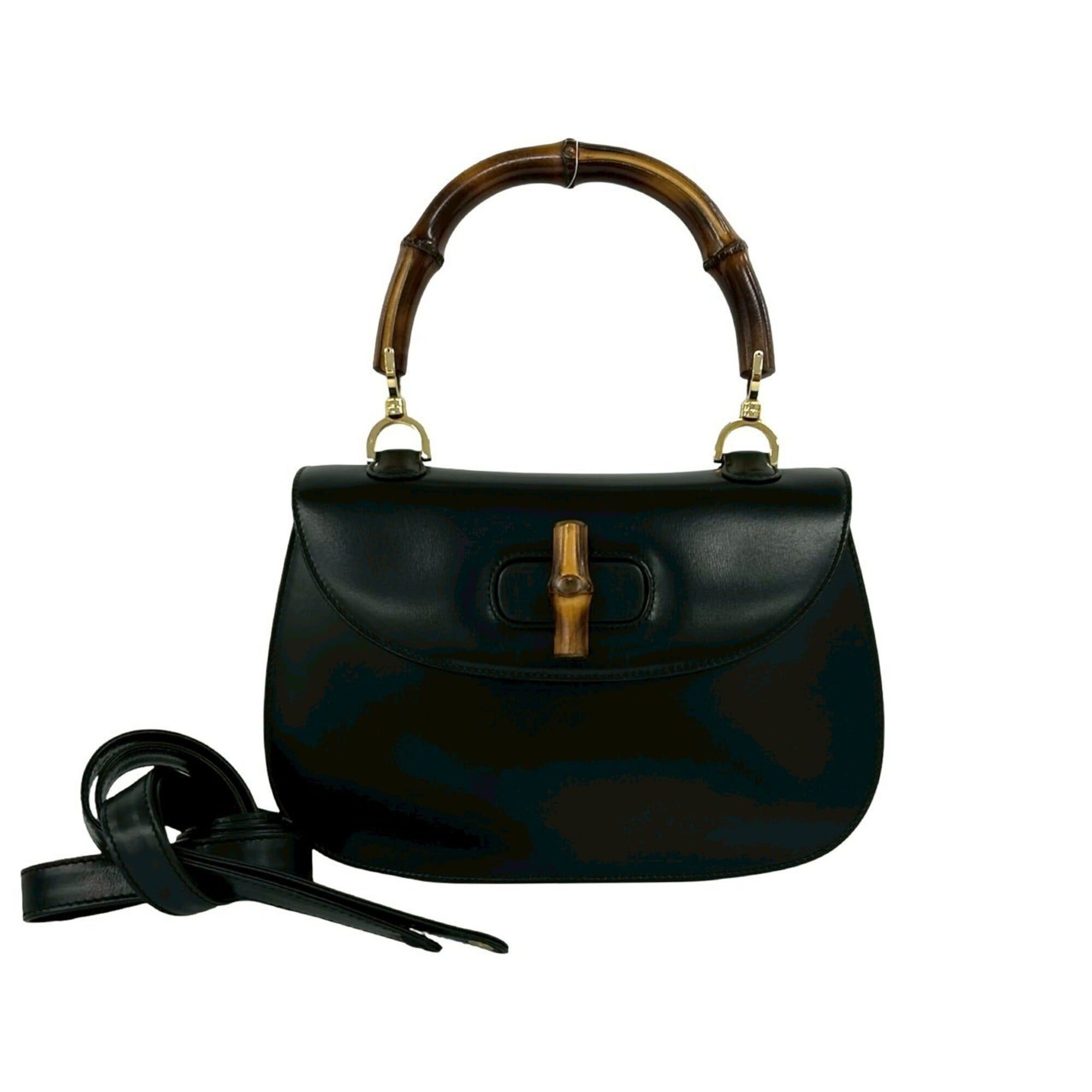 Gucci GUCCI Vintage Bamboo Leather 2-Way Handbag/Shoulder Bag, Black, 42246 Size ONE SIZE - 1 Thumbnail