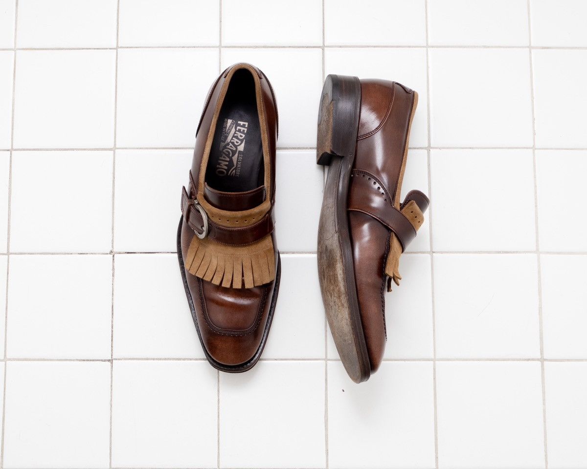 Salvatore Ferragamo Monk Strap Shoes Tassel Brown Loafers