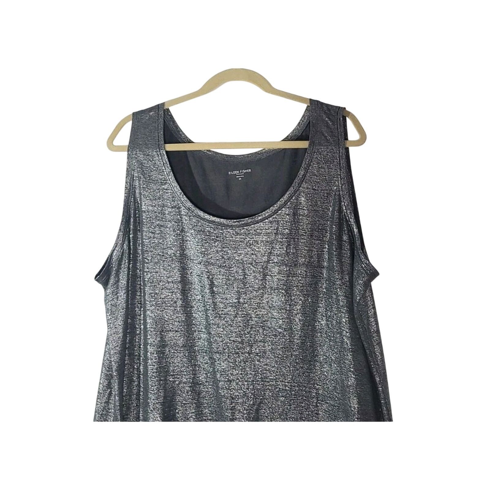 Eileen Fisher New Eileen Fisher Ash Silver Linen Jersey Shimmer Top 2X Size XXL / US 16-18 / IT 52-54 - 4 Thumbnail