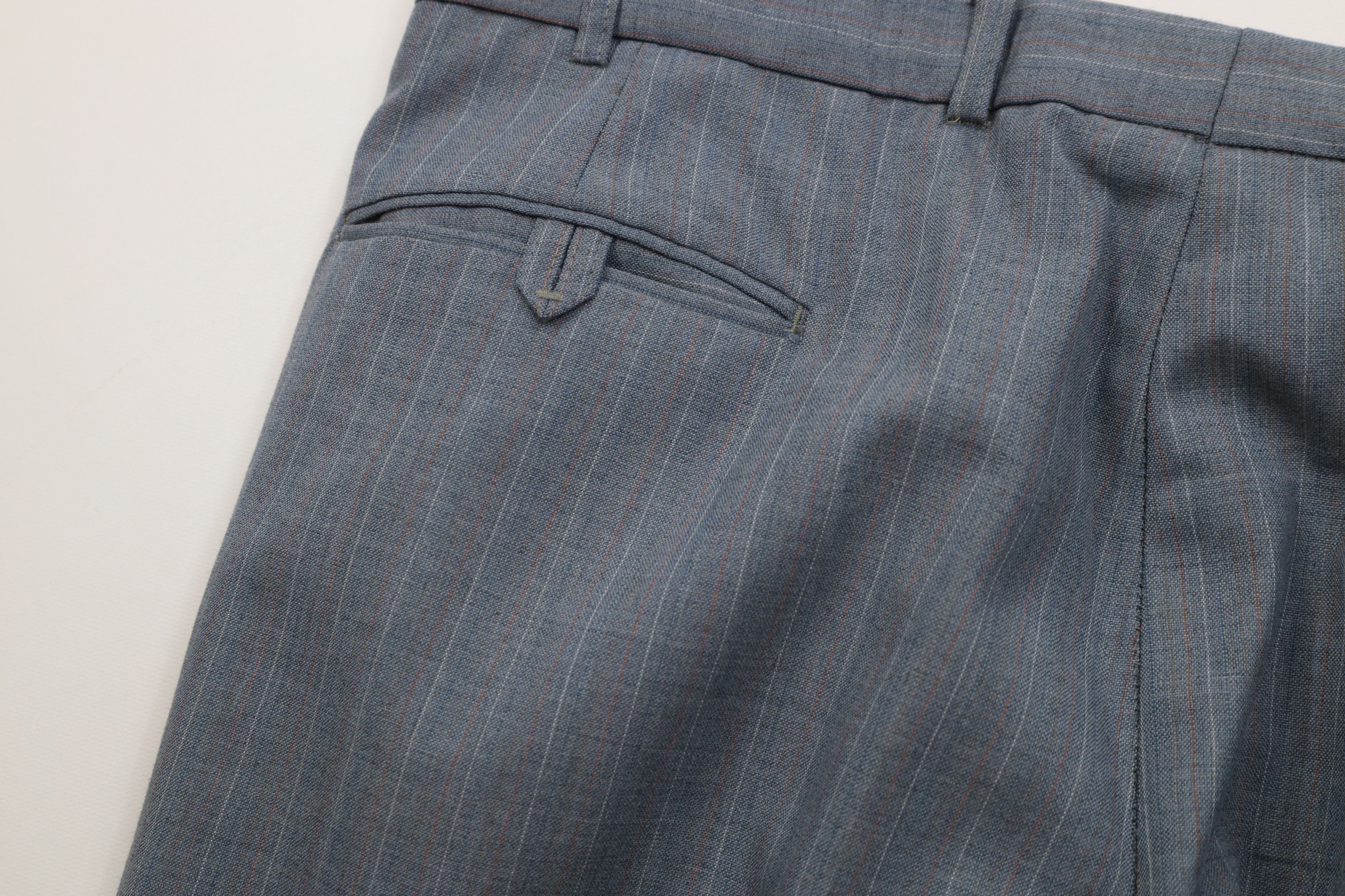 Vintage Vintage 70s 2 Piece Wool Suit Wedding Blue Striped Size 44L - 17 Thumbnail