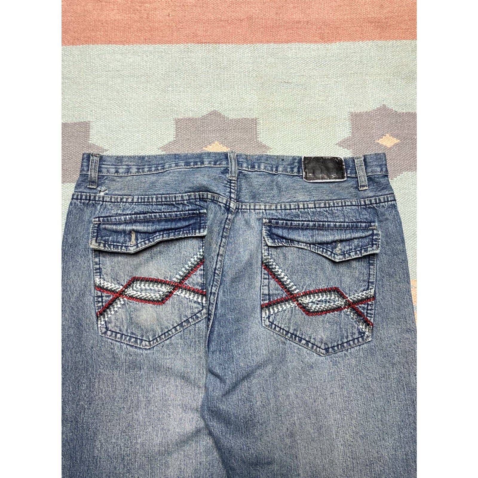 Vintage VINTAGE Jeans Men 40x34 Blue Wide-Leg Embroidered Hip Hop Baggy Y2K Distressed 40x34 Jeans Size US 40 / EU 56 - 3 Thumbnail
