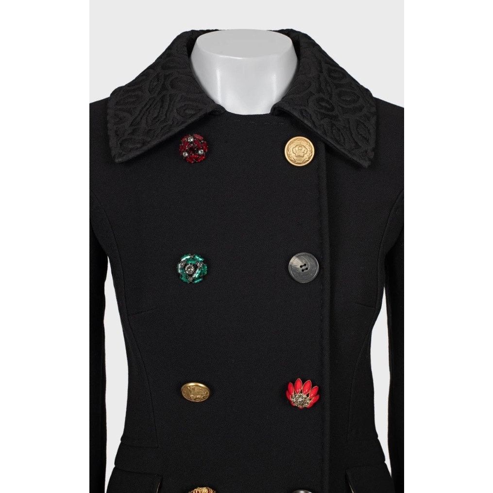 Dolce & Gabbana Dolce & Gabbana Black Wool Coat Crystal Buttons Sz.38/XS Size XS / US 0-2 / IT 36-38 - 4 Thumbnail