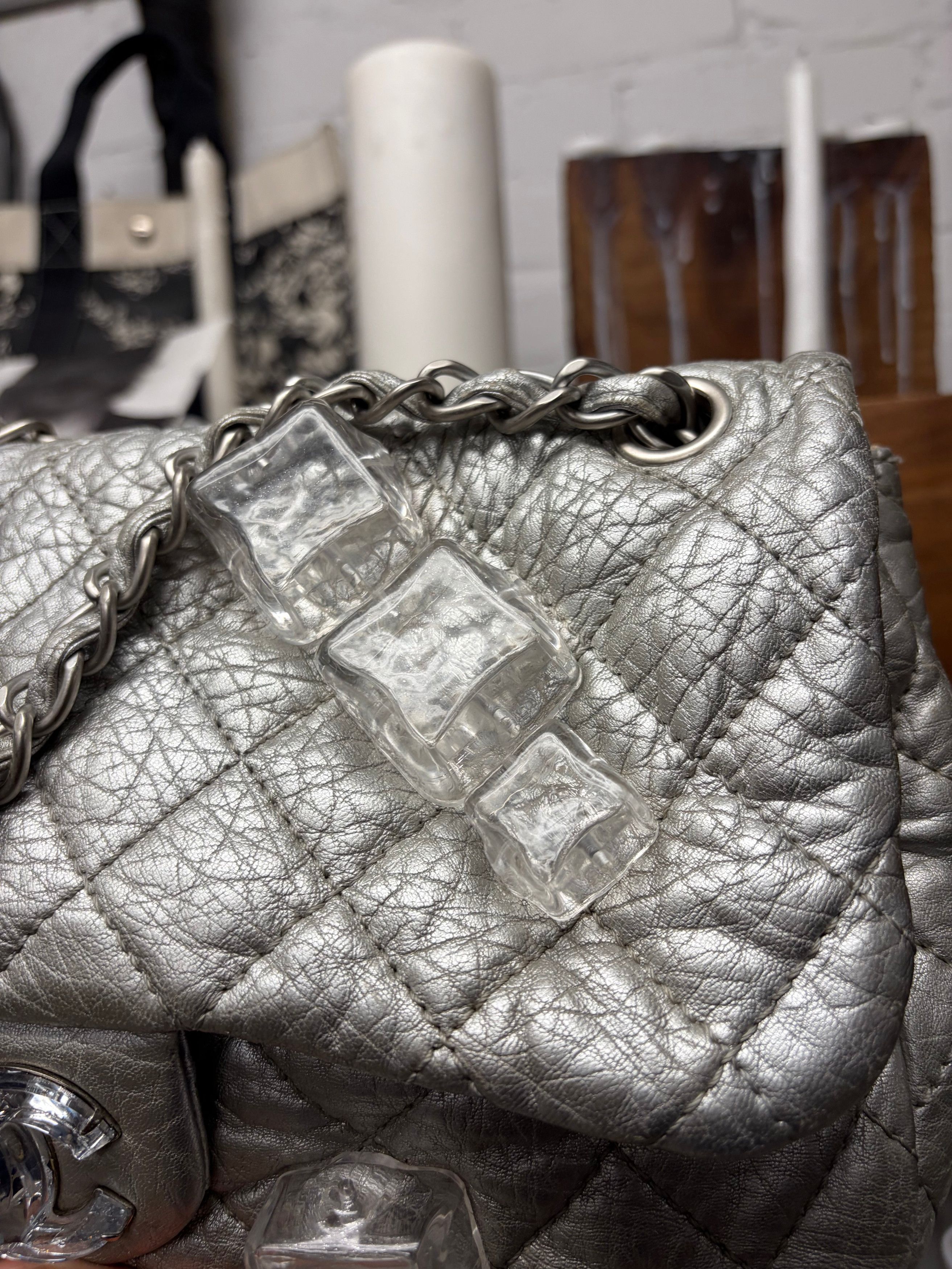 Chanel 2011 Chanel ‘Ice Cube’ Silver Medium Top Flap Leather Bag Size ONE SIZE - 3 Thumbnail
